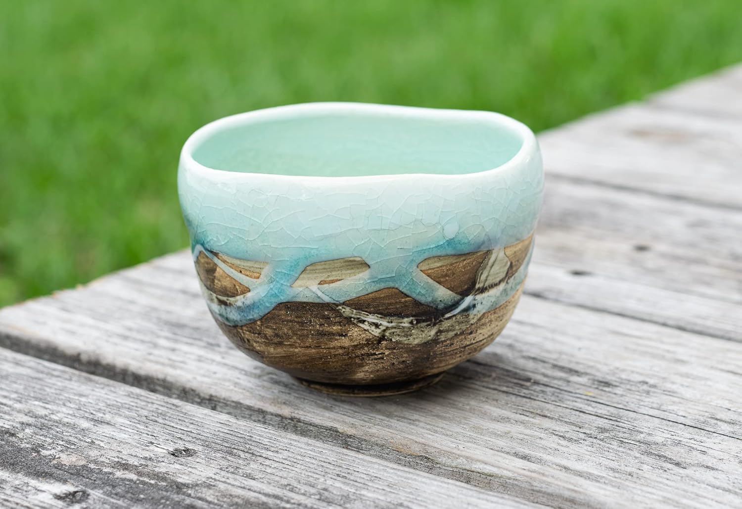 aprikalife - Traditional Japanese Matcha Tea Bowl, Handcrafted Ceramic, Tea Ceremony Cup, Blue & Brown Glaze