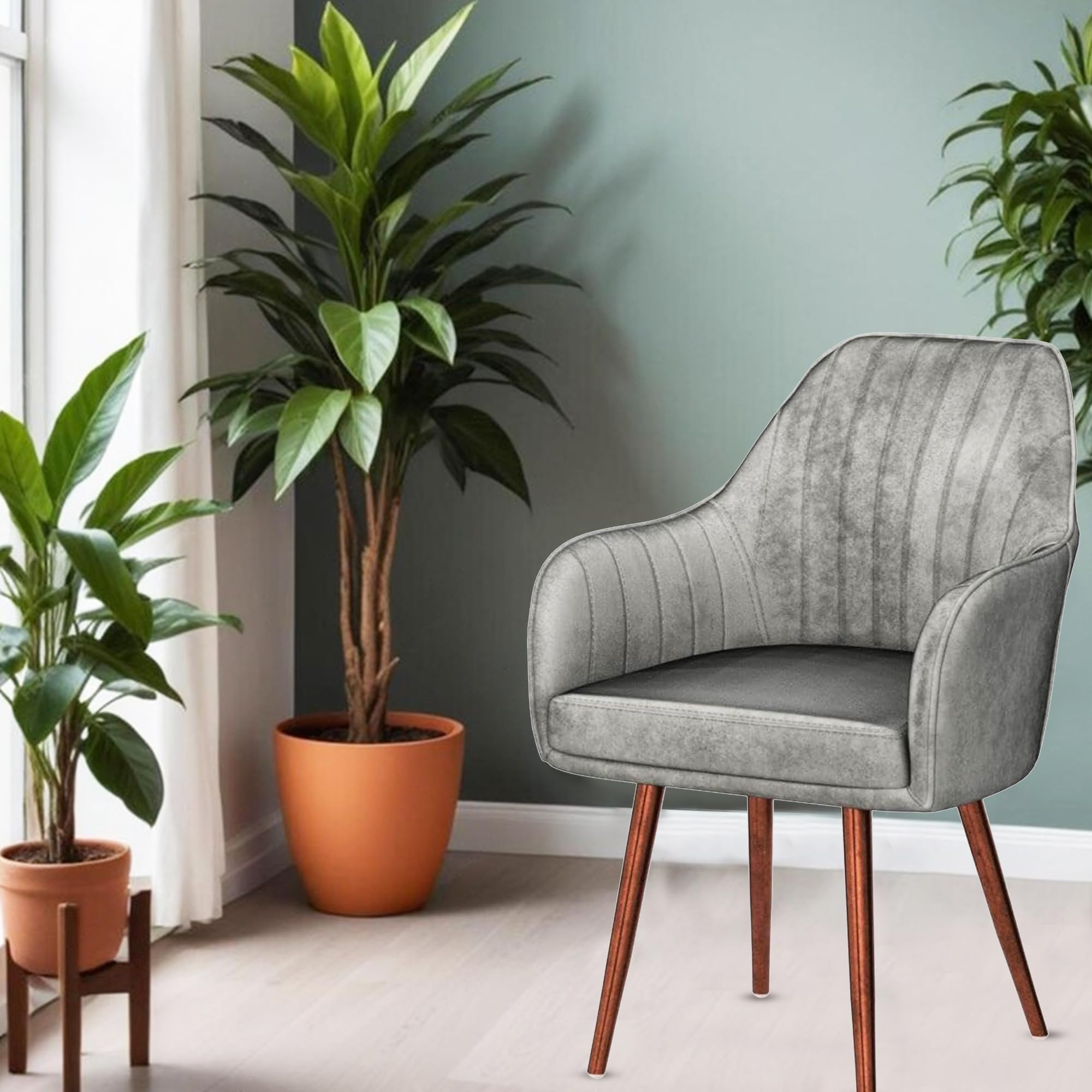 Roxigo Velvet Dining Chairs, Cushion Seat Chair for Living Room Bedroom Restaurant, Modern Contemporary Upholstered with Polished Rosegold Metal Legs (Light Grey) 1