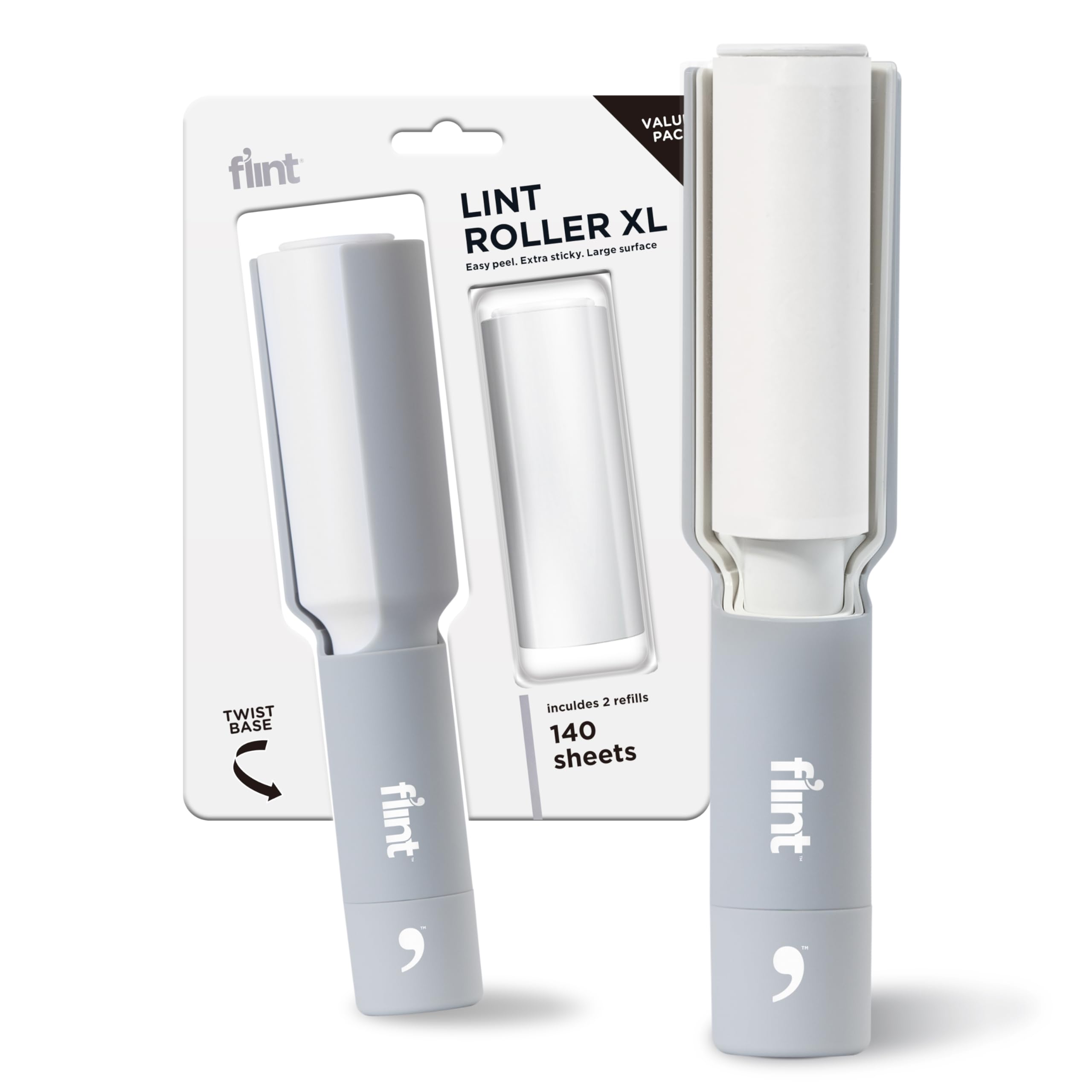Flint Plus Lint Roller - Refillable Travel Lint Roller - 140 Sheets (Ligth Grey)