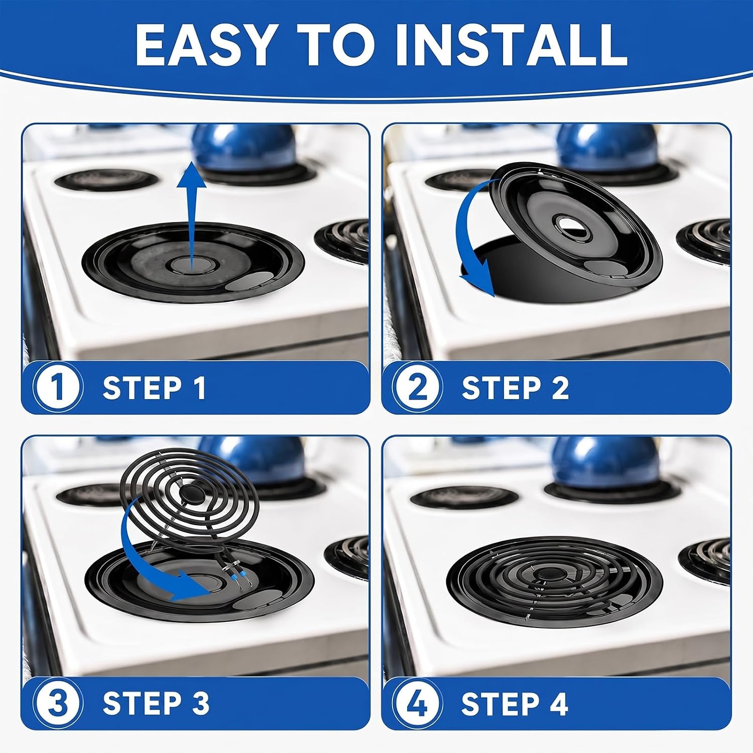 5304430149 5304430150 Black Porcelain Drip Pan 4-Piece Set, MP22YA Electric Stove Burner Element Replacement, Compatible with Frigi-daire Ken-more Cro-sley T-appan Ranges, Replaces 318067041 318067051