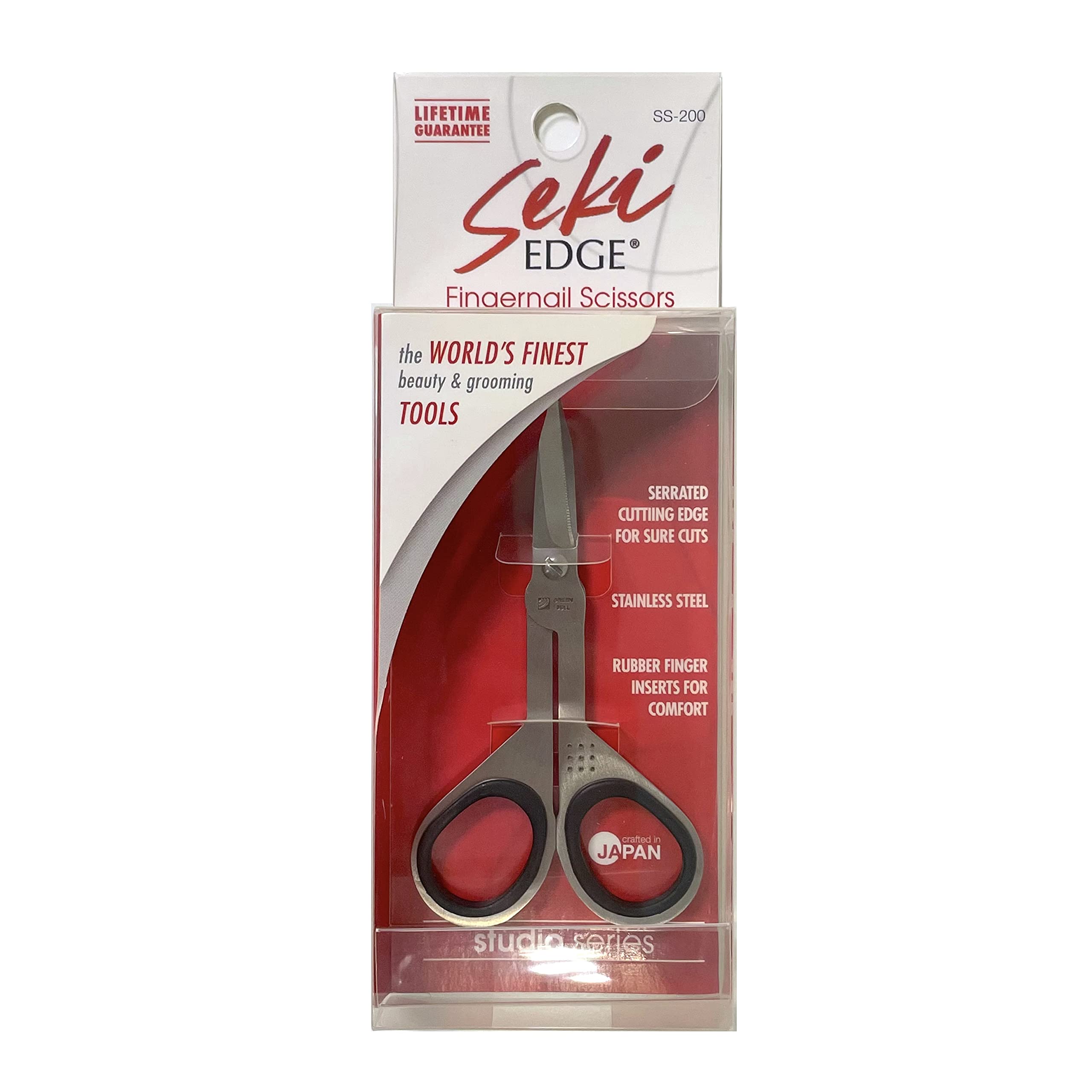 Seki EDGE SS-200 | Made in Japan | Tijeras de uñas dentadas | hojas afiladas a mano | diseño ergonómico con inserciones de goma para los dedos | punta de precisión en formato de viaje