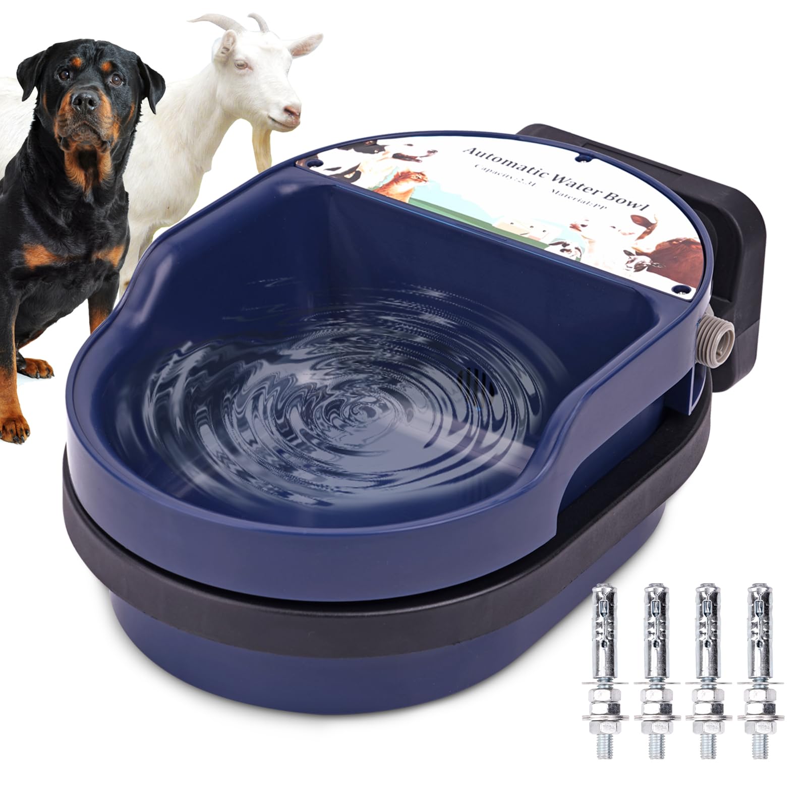 Ciotola Automatica per L'Acqua Del Bestiame con Valvola Galleggiante Regolabile In Plastica per Animali di Pecora Capra Vitello Scrofa Cane Abbeveratoio per Animali di Grandi Dimensioni (Blu)