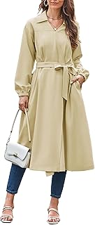 GRACE KARIN Women's Long Sleeve Blouse Dress, V-Neck Midi Dress, Casual Dress with Pockets