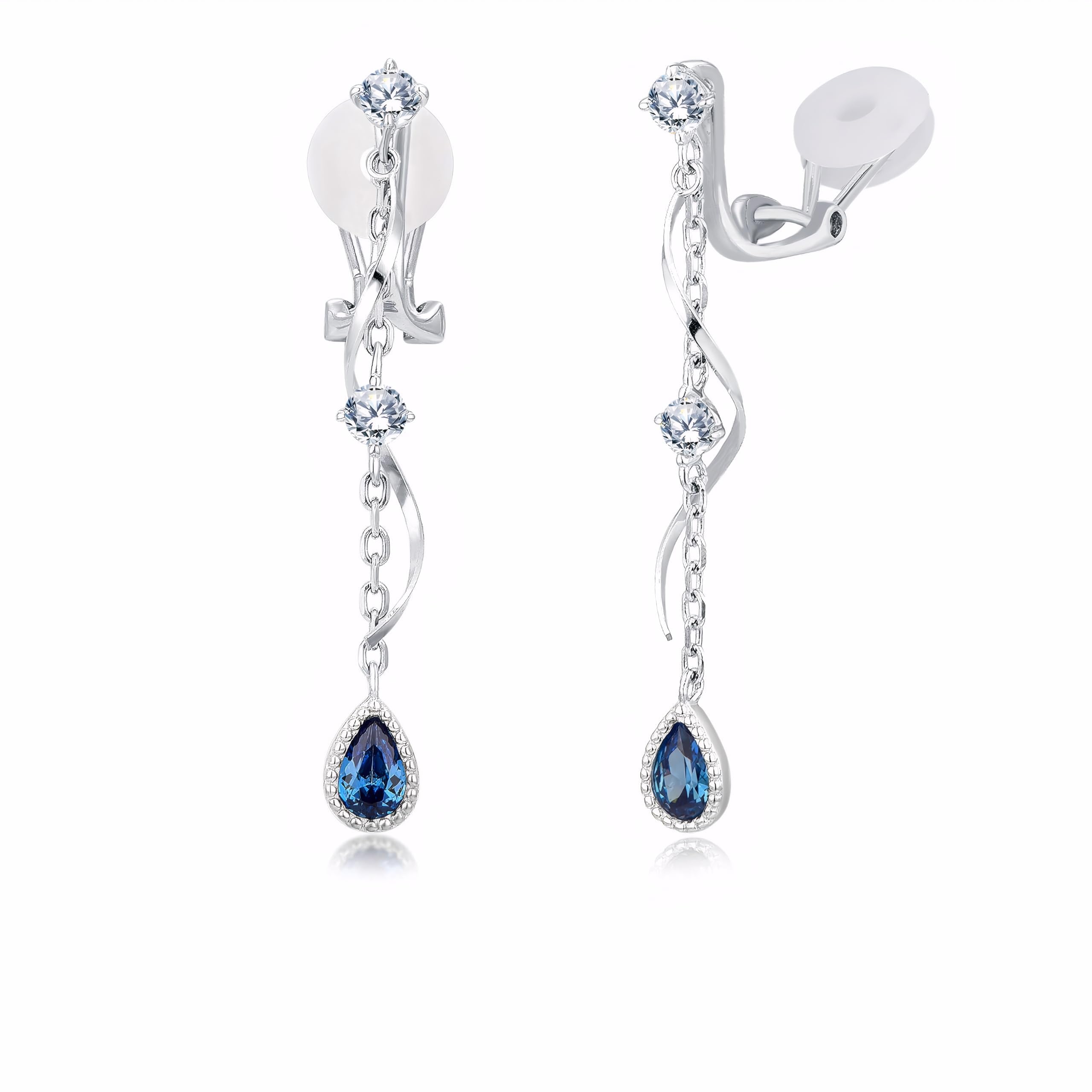 Longues Pendantes Boucle d'Oreille Clip Femme Pierre Natale 45.5mm | Hypoallergénique, 5A Zircon Brillant, Plusieurs Couleurs Disponibles, Facile à Porter sans Percage, Cadeau Anniversaire Femme