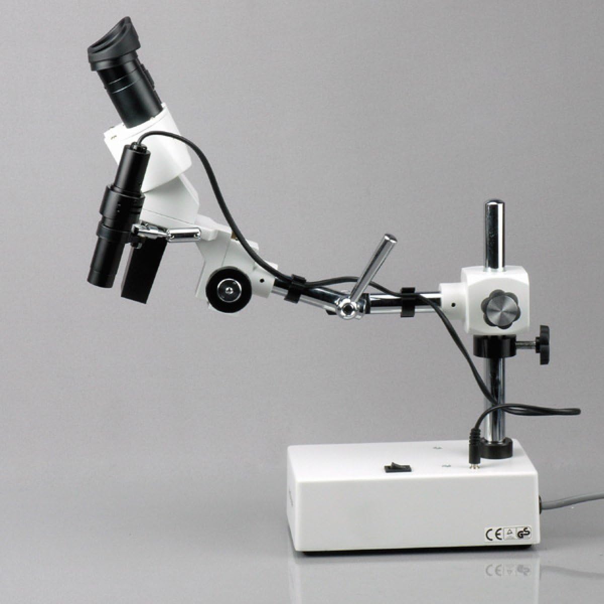 AmScope SE402 Professional Binocular Stereo Microscope, WF10x Eyepieces, 10X and 20X Magnification, 1X and 2X Objectives, Tungsten Lighting, Boom-Arm Stand, 110V-120V