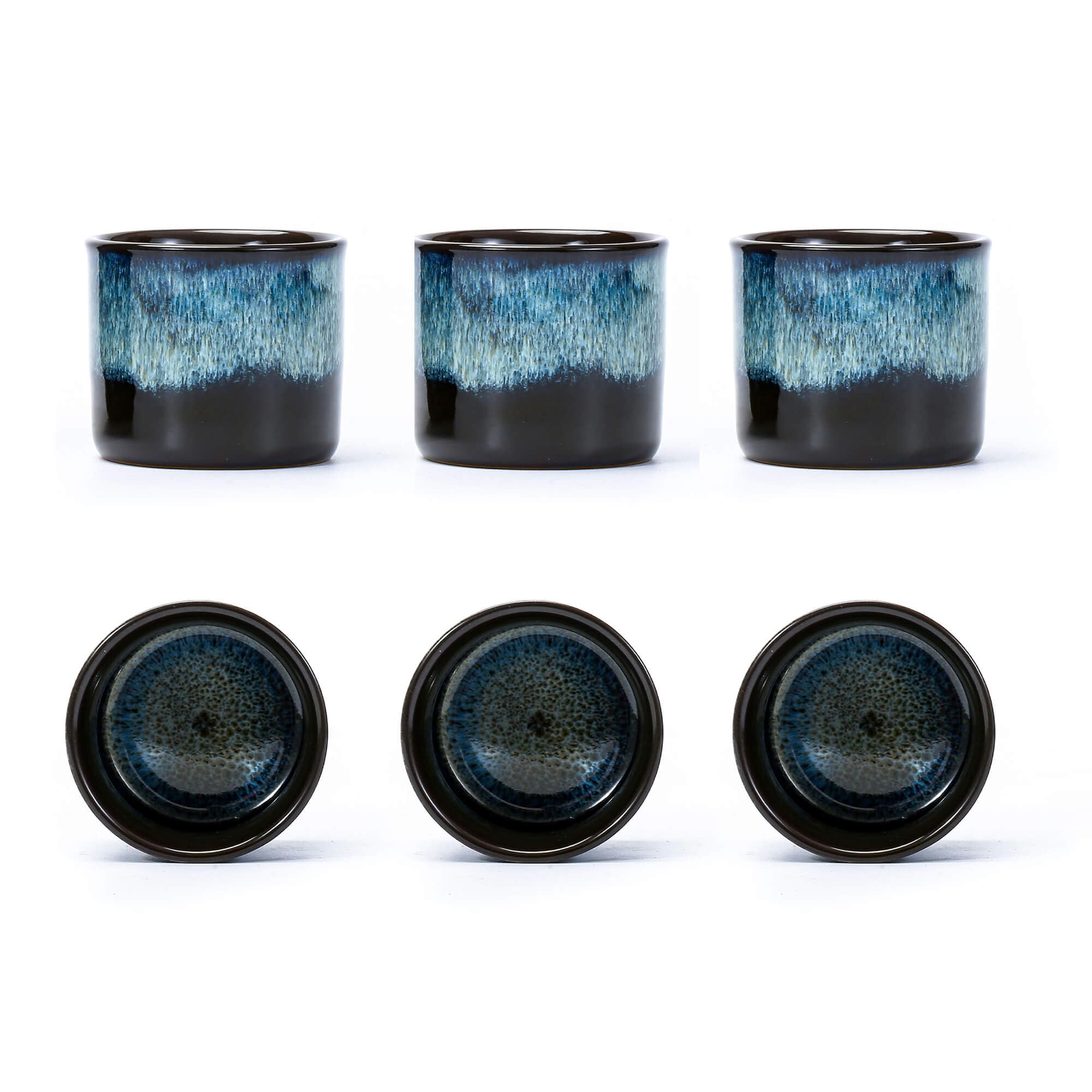 Japanese Tea Cups Set of 6, Ceramic Espresso Cups, Chinese Tea Cups for Hot Tea or Coffee, Expresso Cups 2.5 Ounces Coffee Mugs (magic blue interior&amp;exterior)