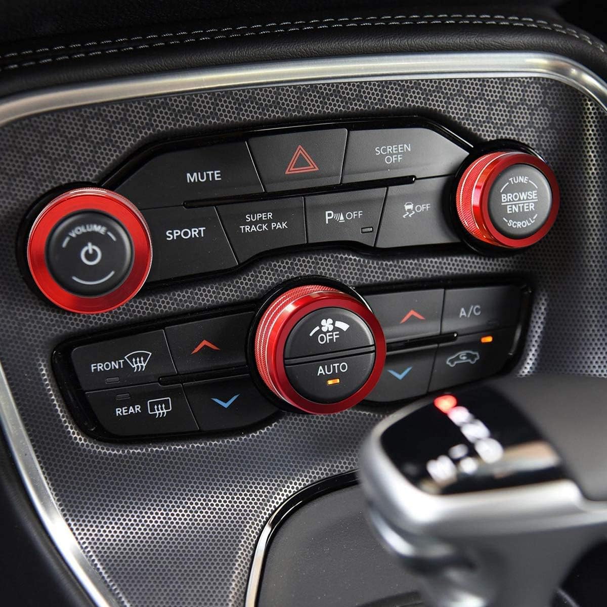 auovo Interior Trim Compatible with Charger Accessories 2015-2023 6PC Cup Inserts Mats 3 PCS AC Knob Cover 1 PC Gear Shift Knob Trim (Red)