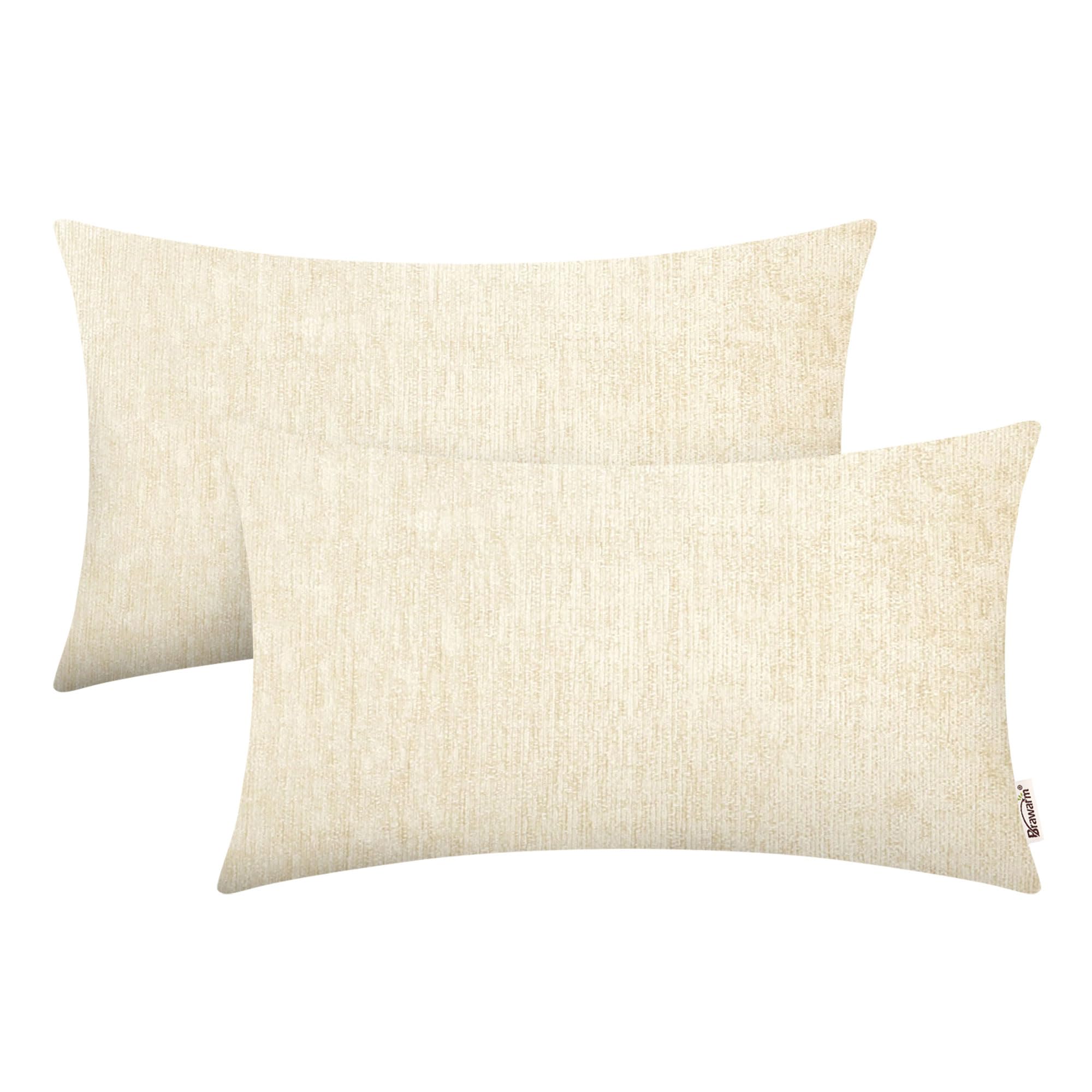 BRAWARM Throw Pillow Covers 12x20 Inches - Cream Chenille Lumbar Pillow Covers Pack of 2, Solid Dyed Soft Chenille Pillow Cases for Couch Sofa Bed Home Decoration