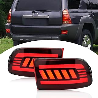 Red housing LED Rear Bumper Reflector Lights Fog DRL Kit Assembly for 2003-2005 4Runner 2002-2009 Land Cruiser Prado 120 Function 3 in 1 Design (Red Style)