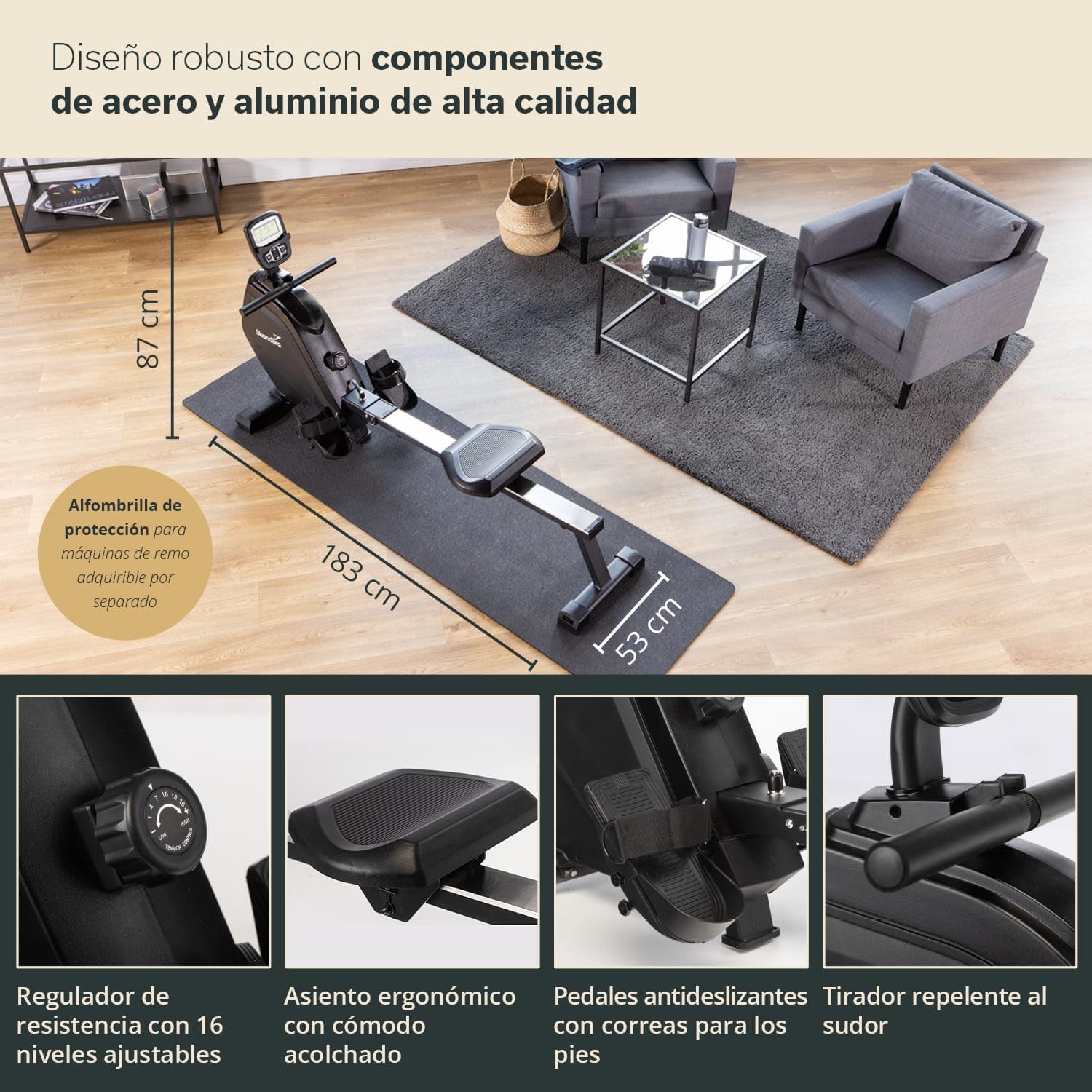 Skandika Munin | máquina de Remo, Plegable, Resistencia magnética de 16 etapas, Compatible con Kinomap App, hasta 190 cm, Ideal para casa (Negro)