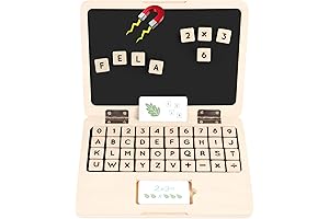 Wooden Toy Computer Montessori Toy Laptop for Kids Pretend Play Toy Fun...