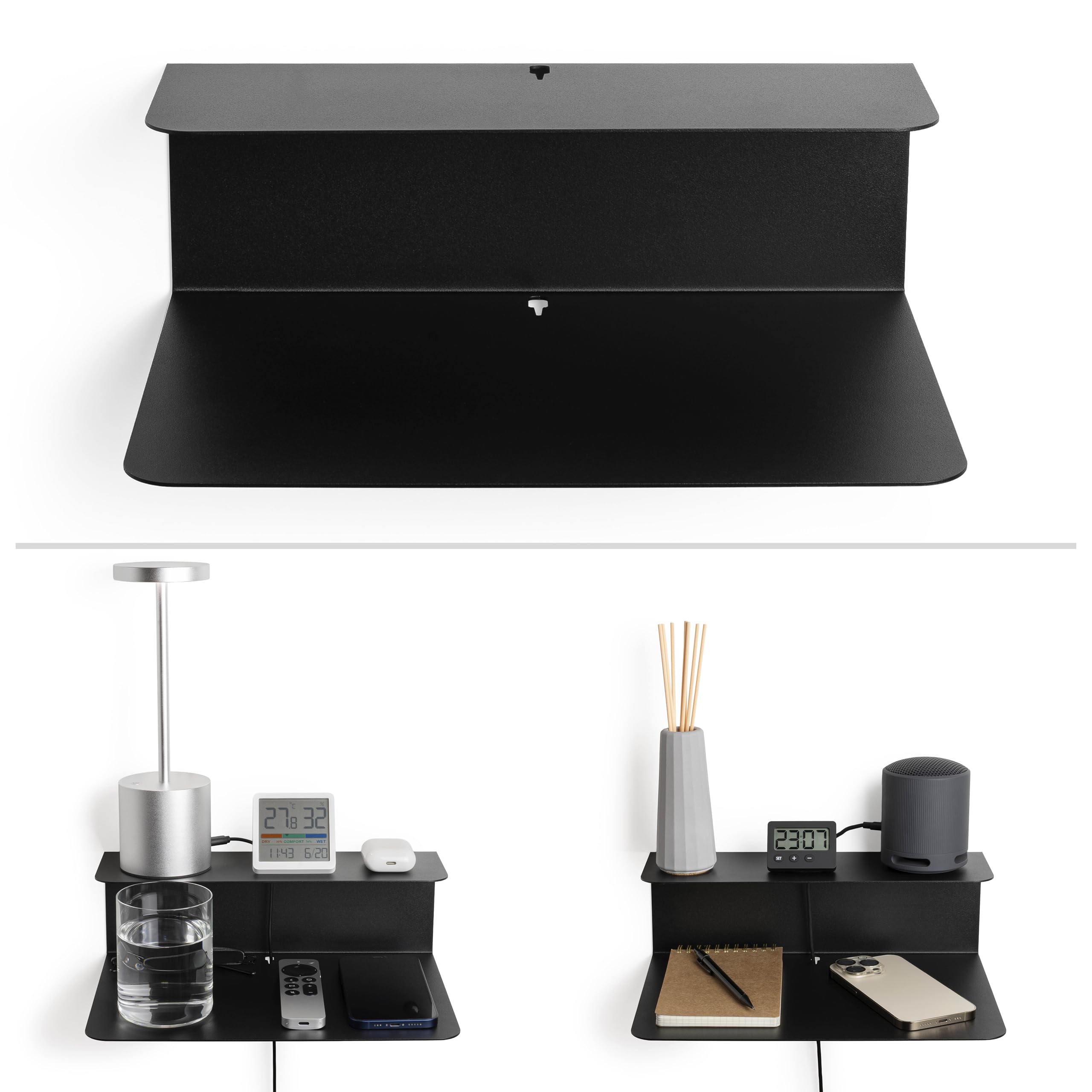 Table de chevet. Table d'appoint 2 pièces, noir, 20 x 30 x 10 cm