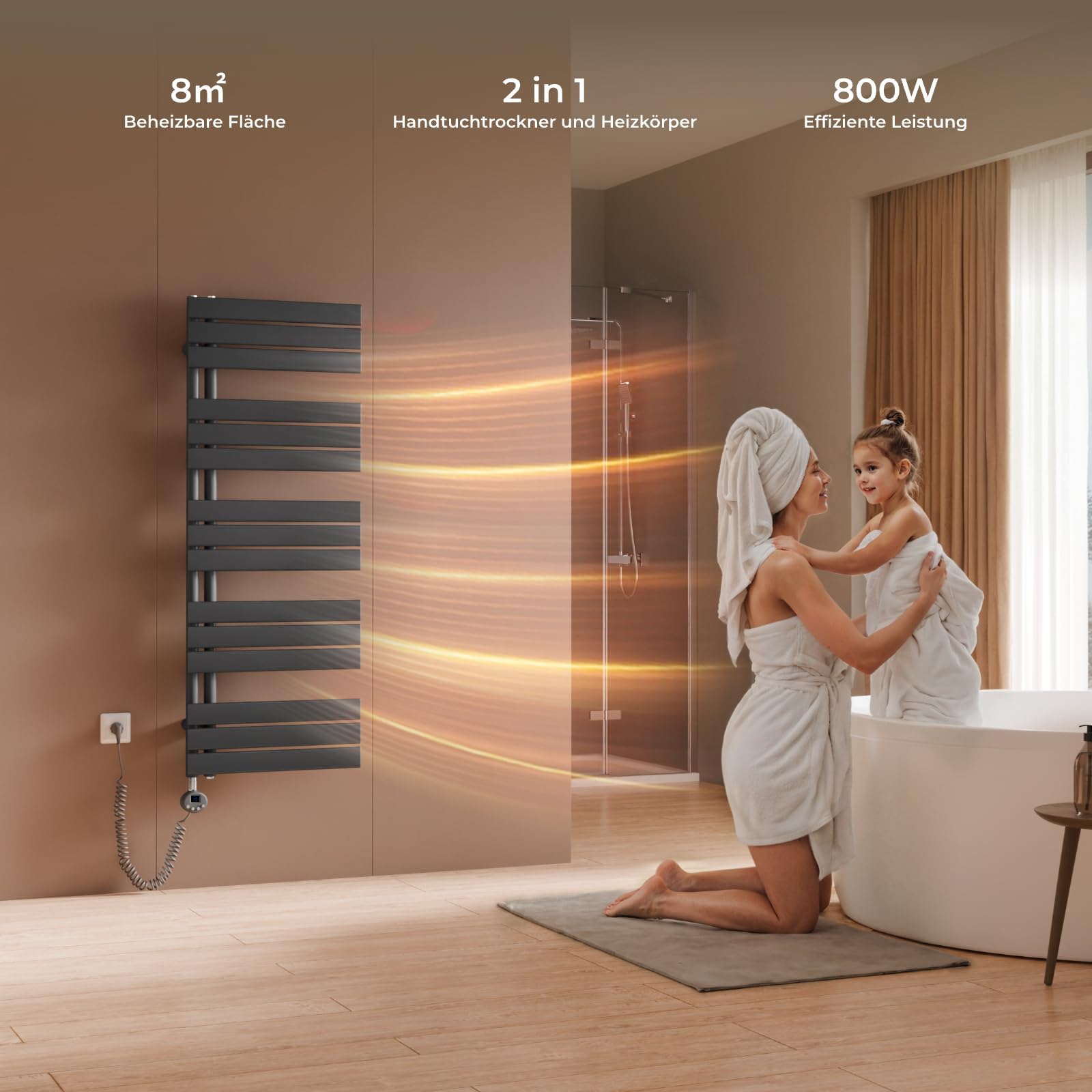 S'AFIELINA Grzejnik łazienkowy elektryczny 800W 1320x500mm – Elektryczna suszarka na ręczniki Smart WiFi, LCD Sterowanie głosowe, Harmonogram 7x24H, IP44 Kaloryfer, Antracyt