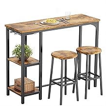Bealife Ensemble Table de Bar avec Tabourets，Table à Manger Debout avec 2 chaises de Bar,Table Haute Cuisine avec avec 2 étagères et Porte-Bouteille de vin,pour Cuisine, Salon
