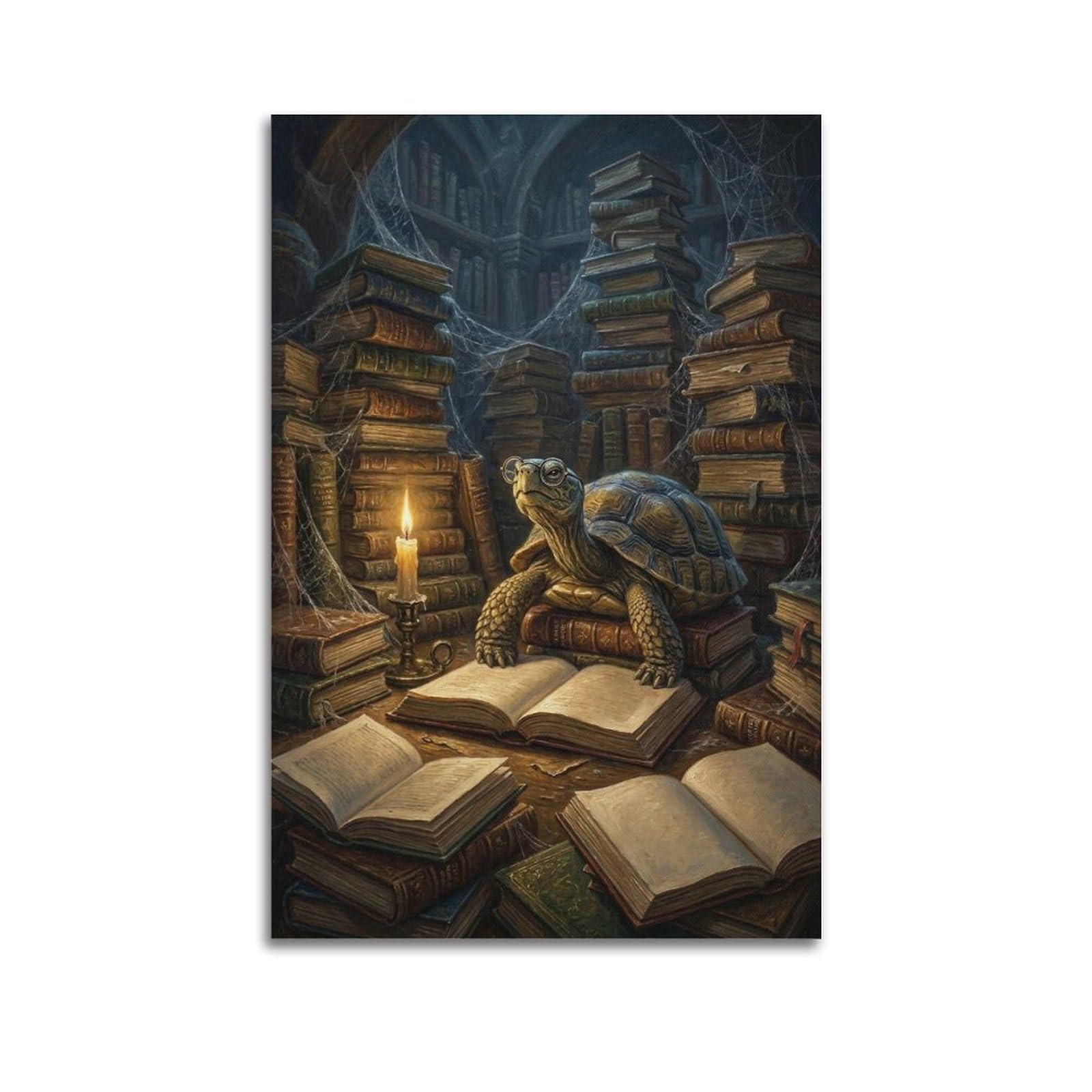 XKUGA Surreal Vintage Animal Poster Turtle Library Wisdom Satire Modern Decorative Canvas Prints - Ideal Wall Art for Family, Man Cave, Game Room, Boys & Girls Bedroom 24x36inch(60x90cm)