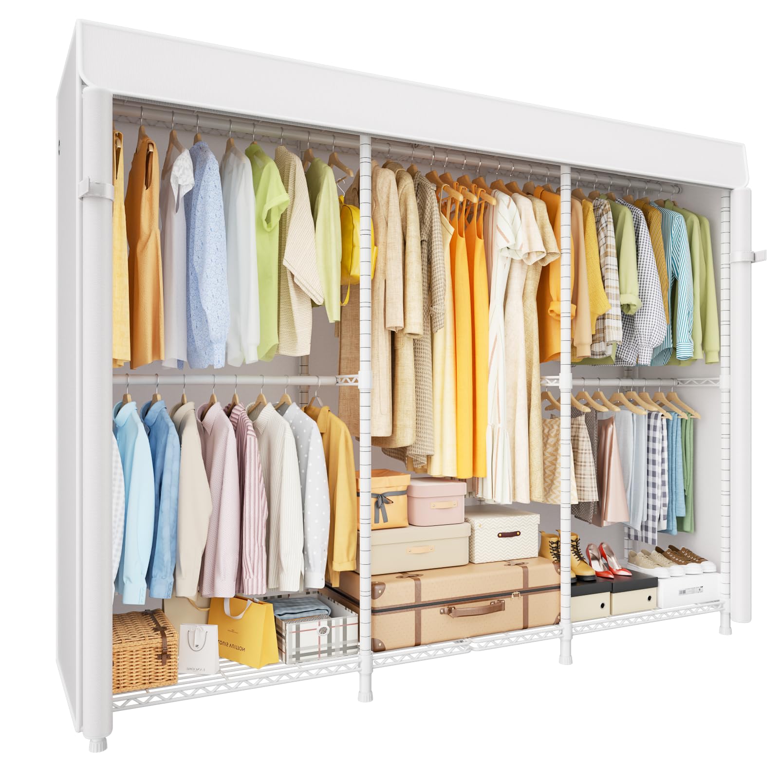 Photo 1 of ULIFHOME E14C Pro Heavy Duty Closet Organizer System?Freestanding Clothing Racks for Hanging Clothes?Adjustable Garment Rack 69" W × 16" D × 77" H Hold 960 lbs?White Rack with White Dustproof Cover