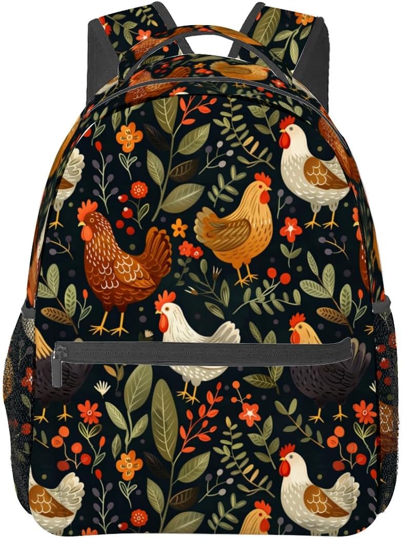 Farmhouse Chicken Backpack, Laptop Travel School Polyester Cute Chick Backpacks for Women Kids, Sports Work Back Pack Casual Daypack, Lightweight Rucksack Gifts for Hiking Gym Camping