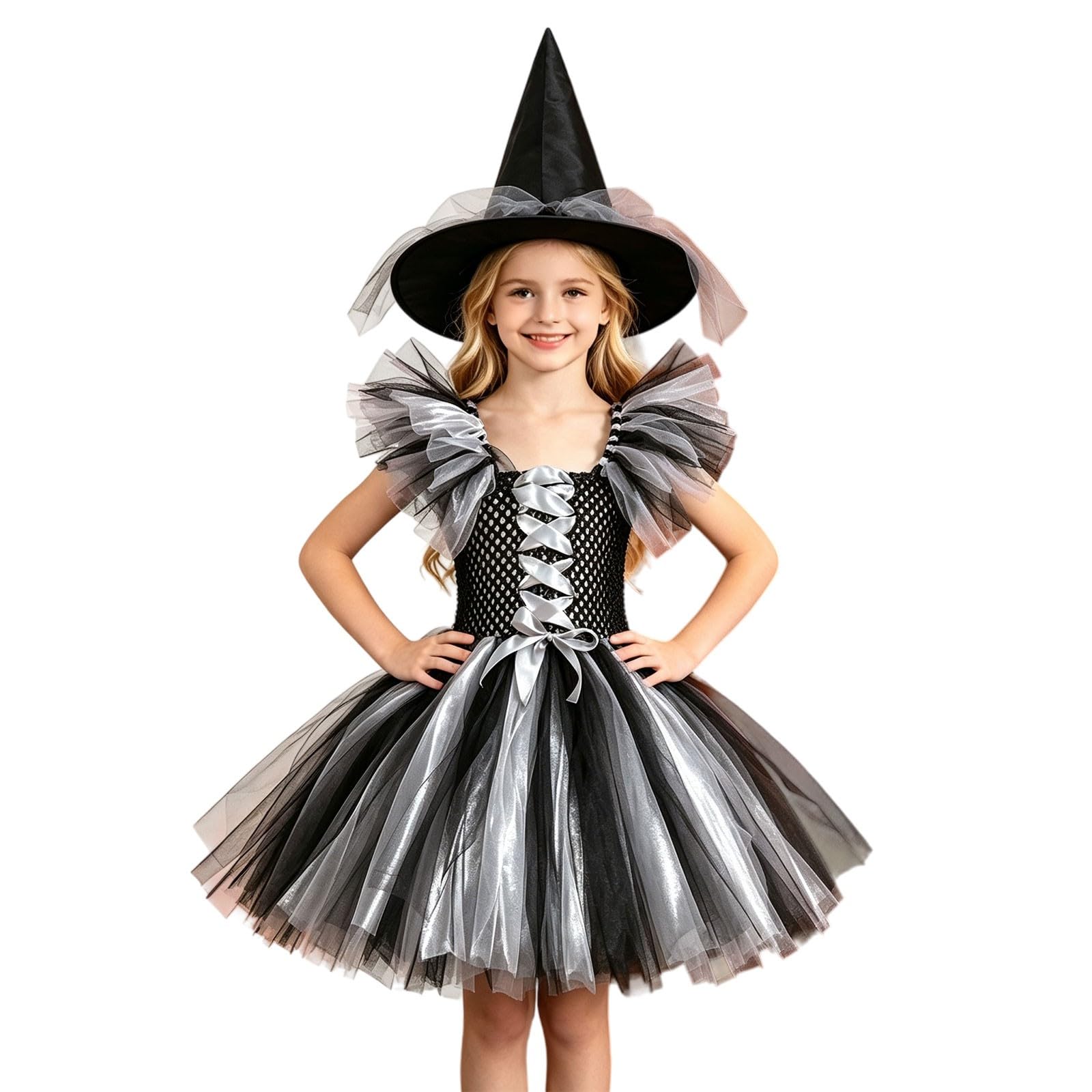 Witch Costume Halloween Gothic Dress with Wizard Hat Cosplay Party Outfit