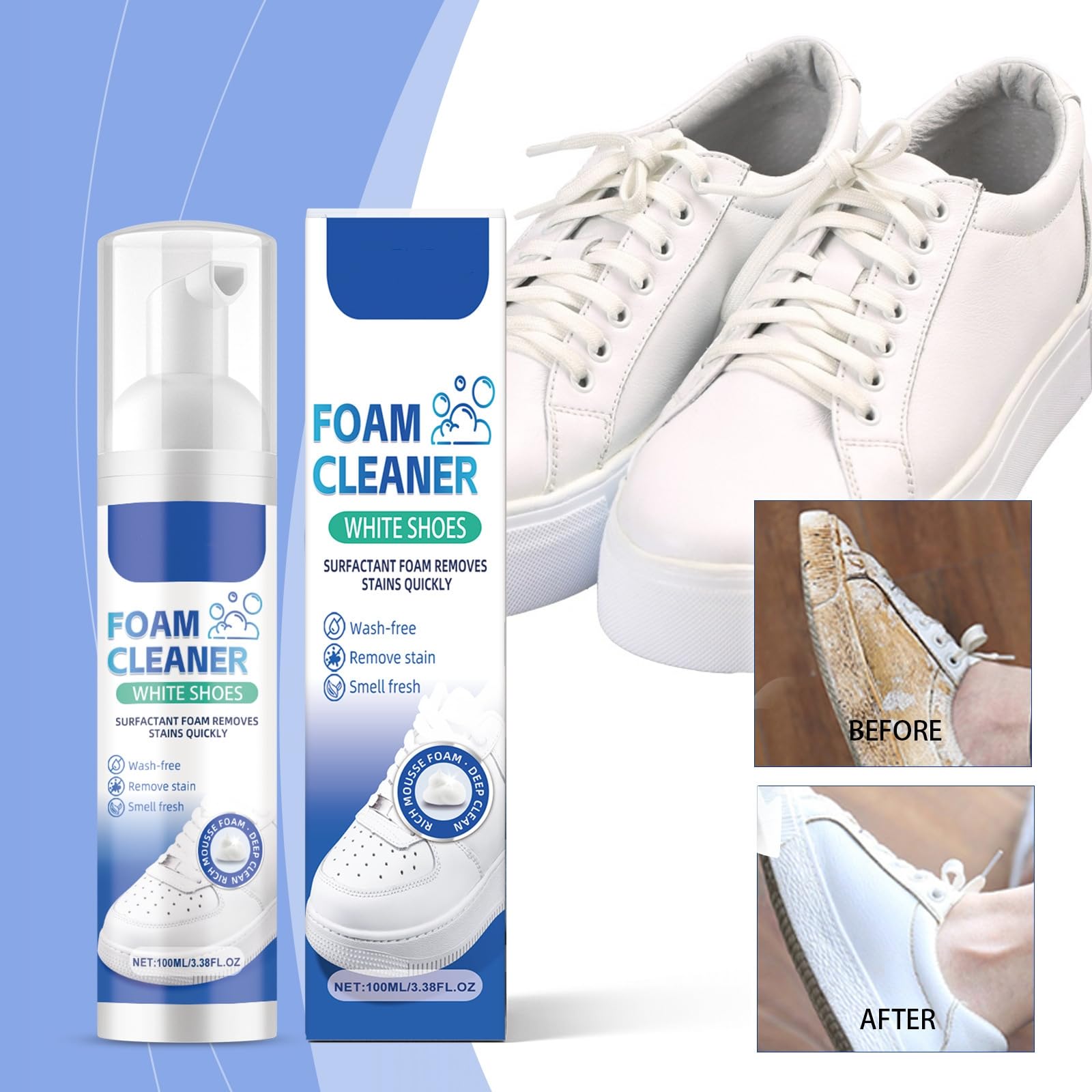 Detergente per scarpe bianche, detergente per scarpe bianche, smacchiatore per scarpe bianche, detergente per scarpe in schiuma, detergente per scarpe in schiuma senza risciacquo