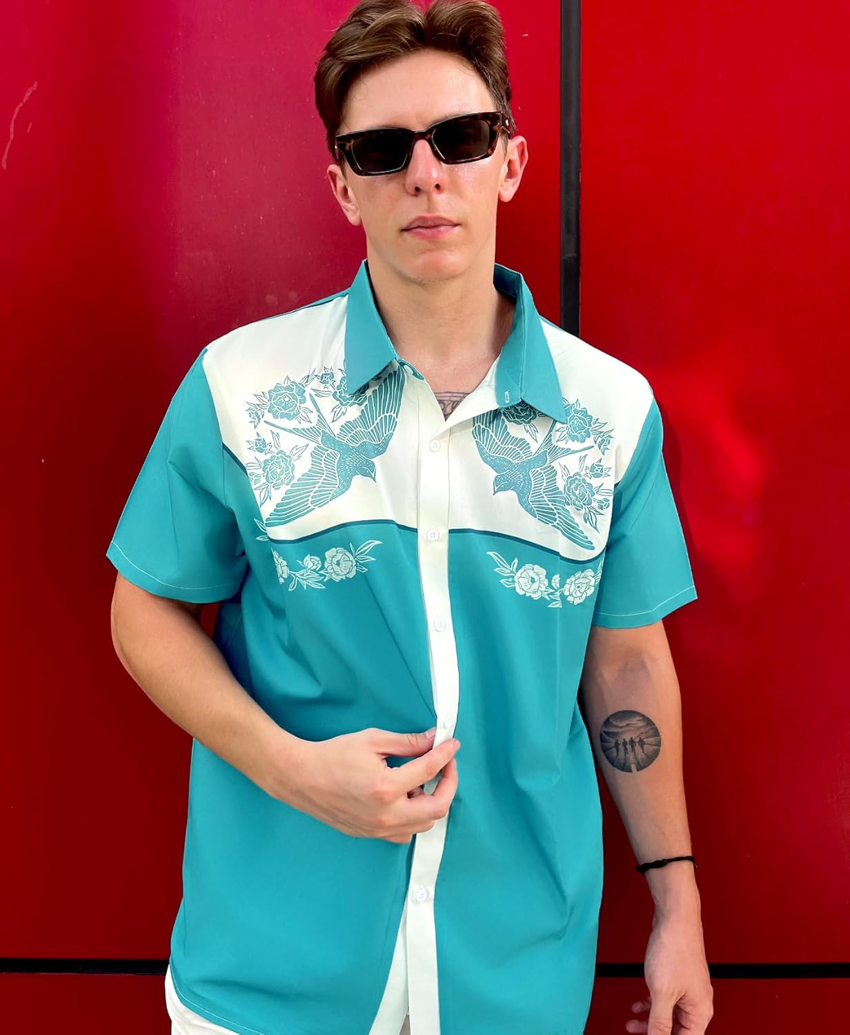 Men’s Hawaiian Shirt Western Cowboy Symmetrical Print Short Sleeve Button Down Casual Beach Holiday Summer Shirt - Image 3