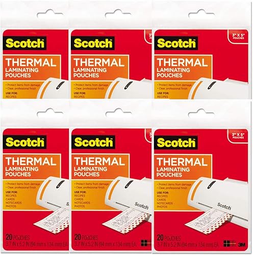 Miniatura 1 de 3M Corp Scotch Bolsas de laminación térmica, 3.74 pulgadas x 5.31 pulgadas, 20 bolsas, paquete de 6 (TP5902-20)