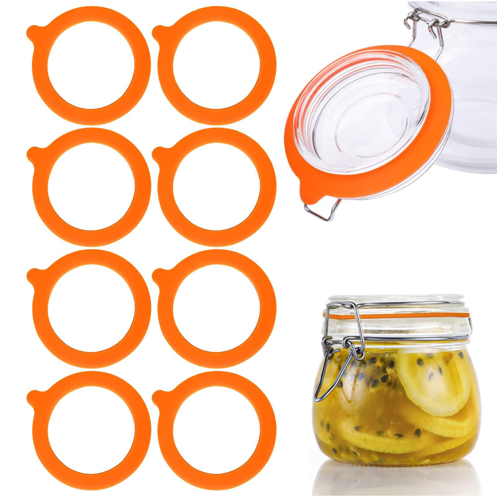 8 Pack Silicone Jar Gaskets, Airtight Seal Rings for Mason Jars, Orange