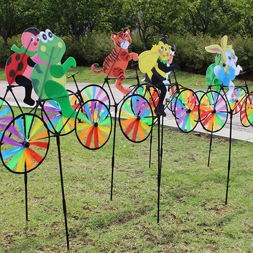 Animal Bicycle Wind Spinners, Cute Animal Sculpture Bicycle Spinner, Funny Windmill Decor Wind Spinner Pinwheels for Lawn, Park, Garden Decoration