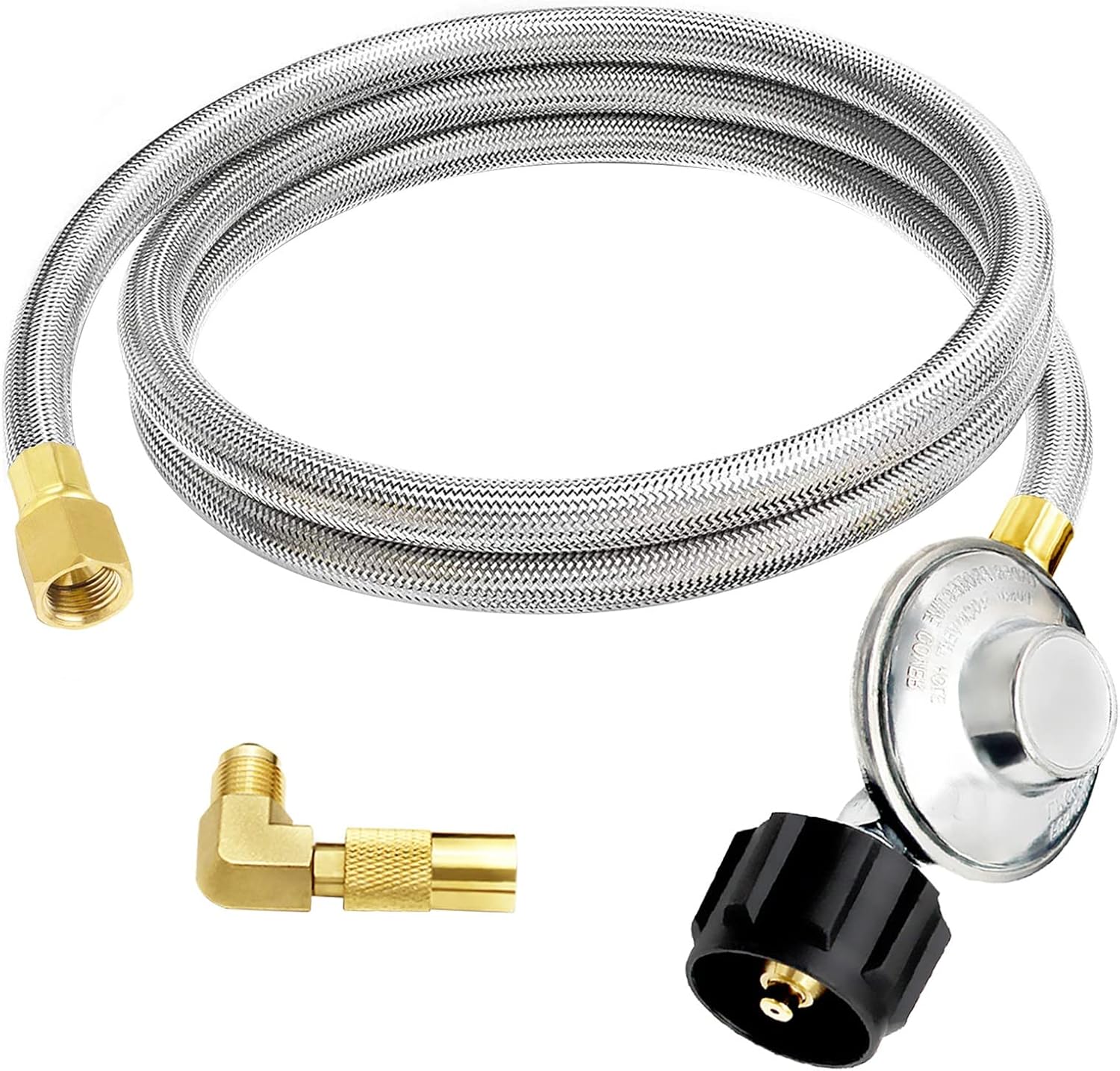 6FT Stainless Braided Propane Hose and Blackstone Grill Regulator Adapter for Blackstone 17inch and 22inch Table Top Griddle Connect to 5-20Lb Propane Tank
