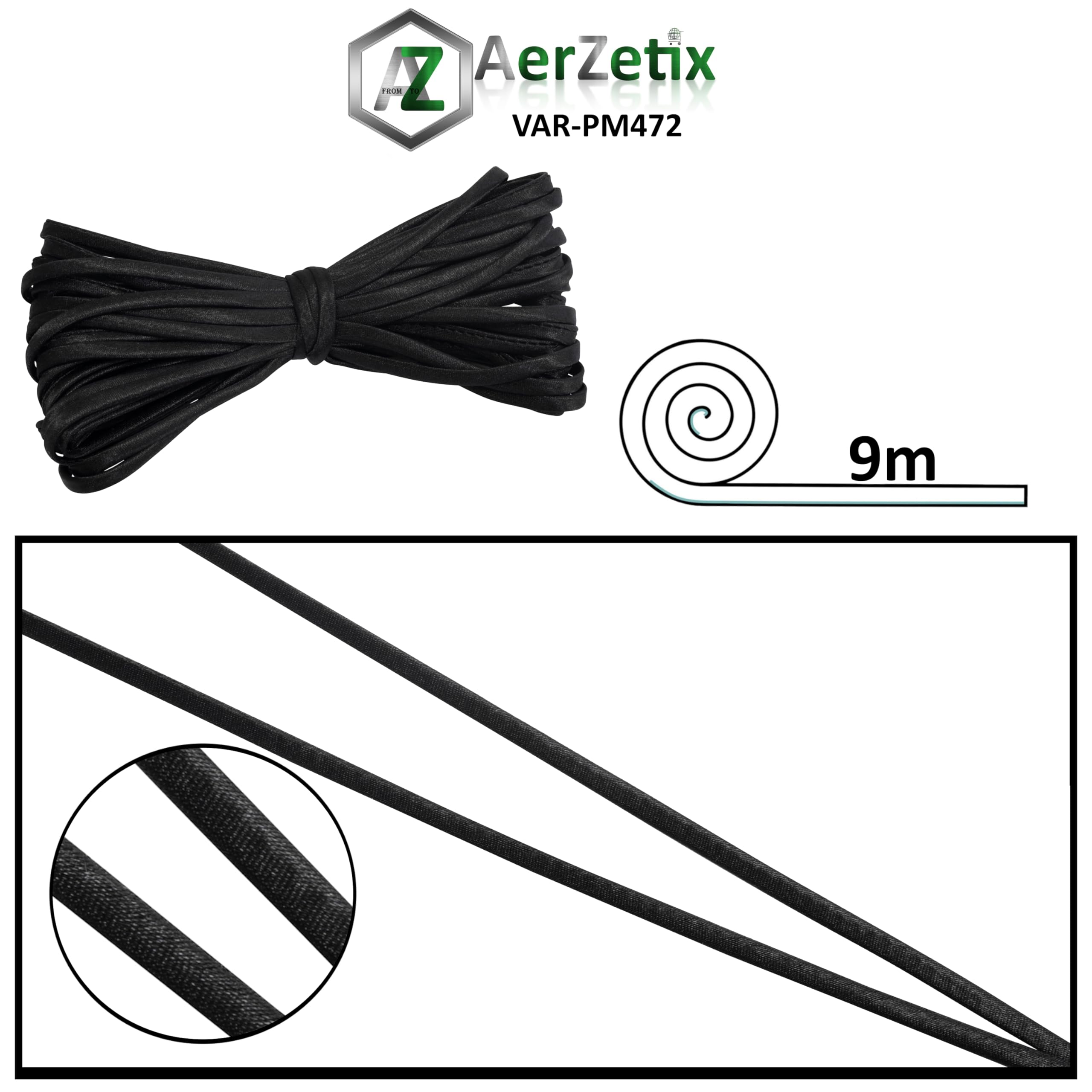 AERZETIX - C77356 - Ersatzband 9 Meter x 5 mm für Korsett - aus natürlichem Material - Farbe schwarz