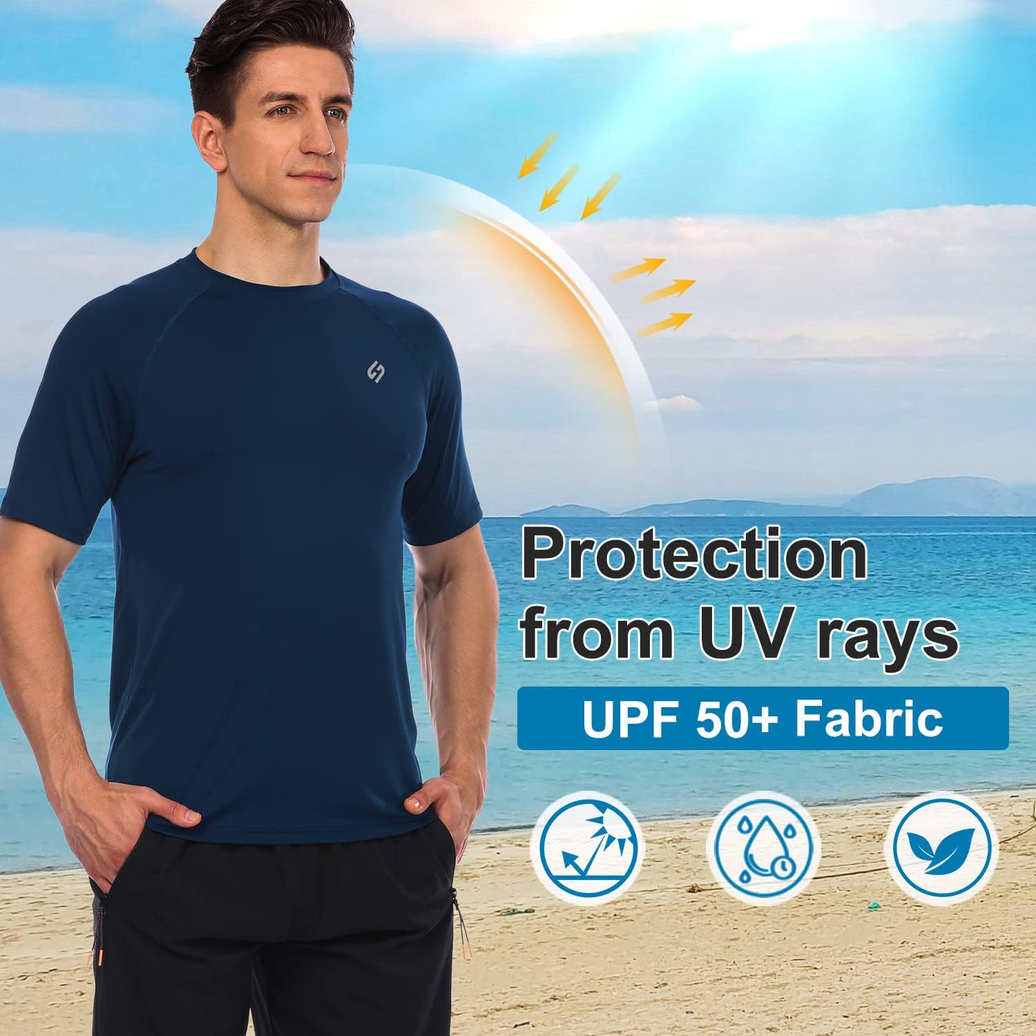 HODOSPORTS Men's Swim Shirt Quick Dry Short Sleeve UPF 50+ Rash Guard Sun Protection - Image 4