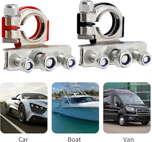 Miniatura 4 de Paquete de 2 conectores de terminal de batería de poste superior, 3 vías de desconexión rápida de cable de batería automotriz, conectores de