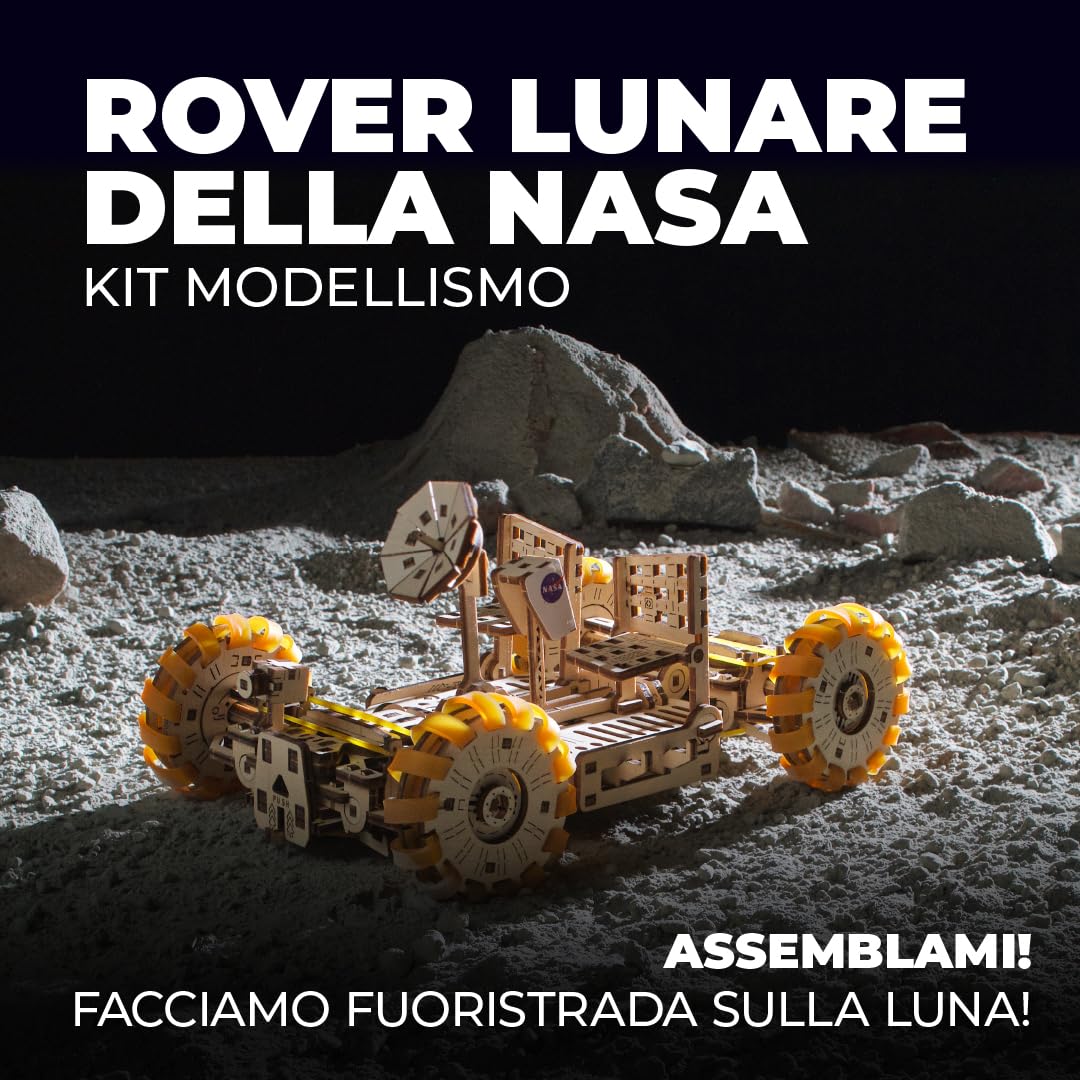 Kit modello Ugears NASA Lunar Rover - Puzzle meccanici in legno 3D per adulti da costruire - Regali spaziali per adulto - Kit modelli spaziali ufficiali della NASA