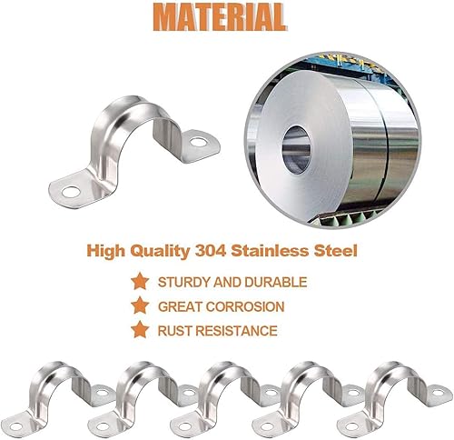 Miniatura 4 de 10 correas rígidas de tubo de 2 pulgadas, correa de acero inoxidable de dos agujeros, soporte en U, correa de tubo ampliada, clip de tensión, kit