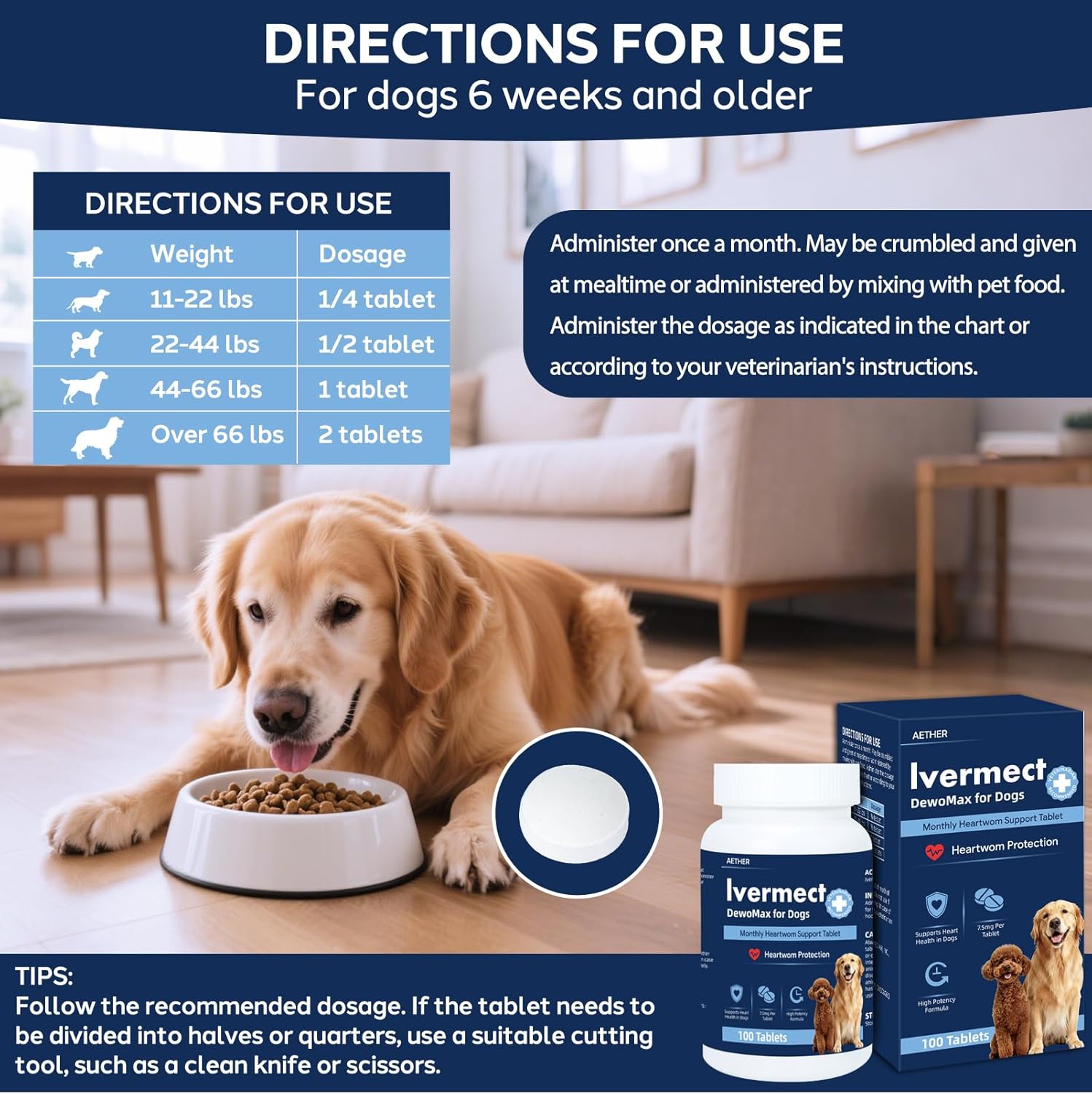 Young Heart for Dogs, lvermect Tablets for Dog – Hawthorn Prevention for Dogs, Heart Health, Circulatory & Cardiovascular System – 7.5 mg, 100 Tablets