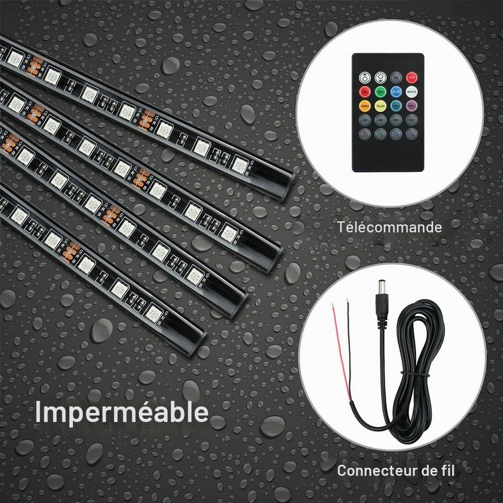 Riloer Barre de lumière LED ambiante de Voiture 12 V, kit de lumière de Bande de contrôle de Musique extérieure 4 pièces, Tube de Voiture étanche SMD5050 sous Les Lampes de carrosserie rougeoyantes