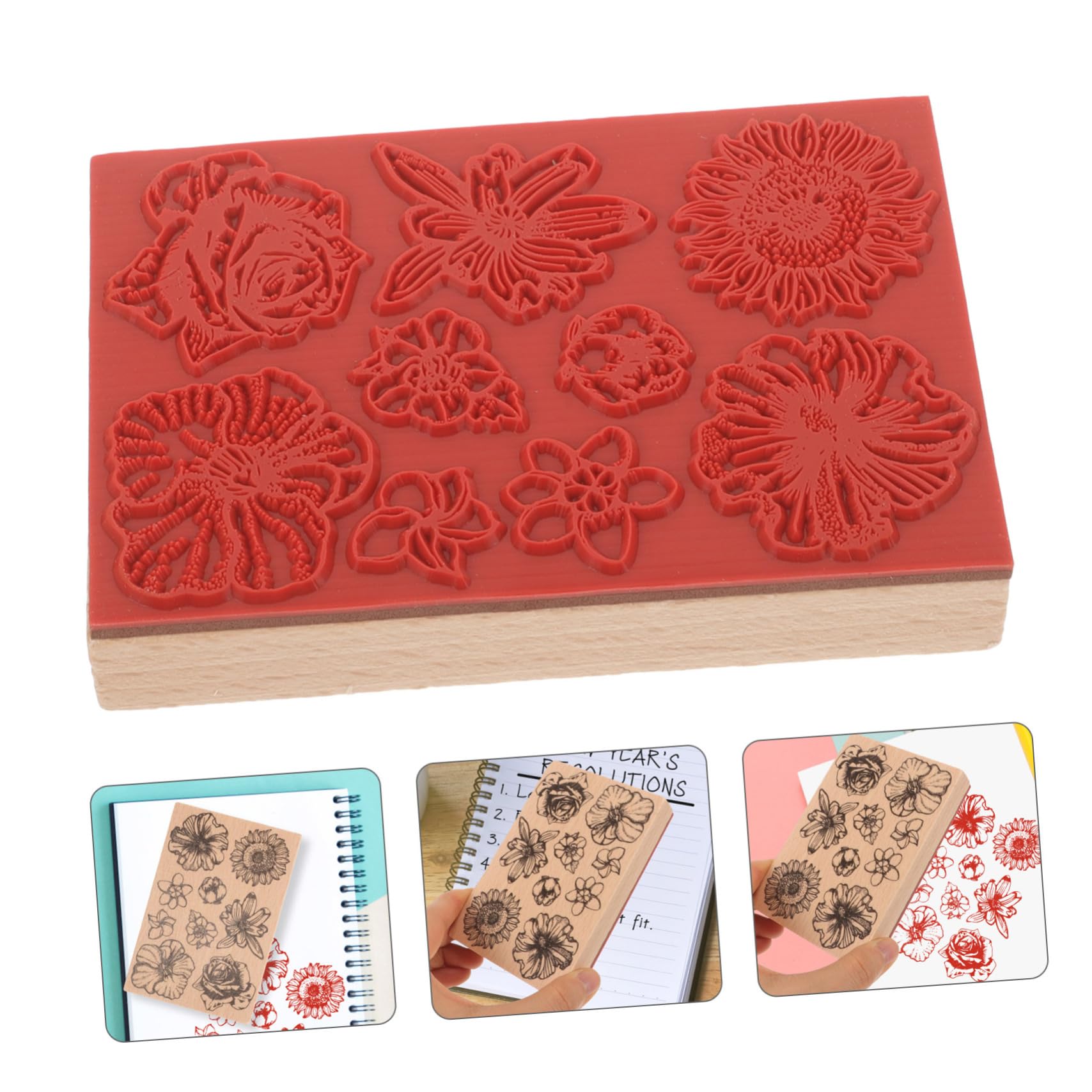SHINEOFI 4 Stück Taschendekorstempel Buchstabenstempel für Ton Unterlage Stempelkissen zum Stempeln scrapbooking-stempel scrapbook stempel Retro-Holzstempel Stempel zum Thema Blumen hölzern