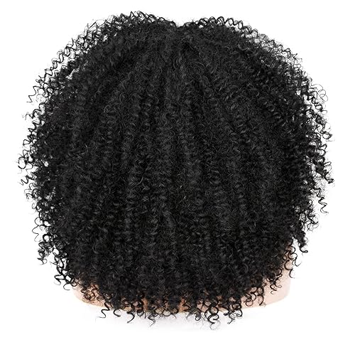 Miniatura 4 de ANNISOUL Pelucas rizadas de 16 pulgadas para mujeres negras, peluca rizada con flequillo, fibra sintética, tipo afro, sin pegamento, pelo largo