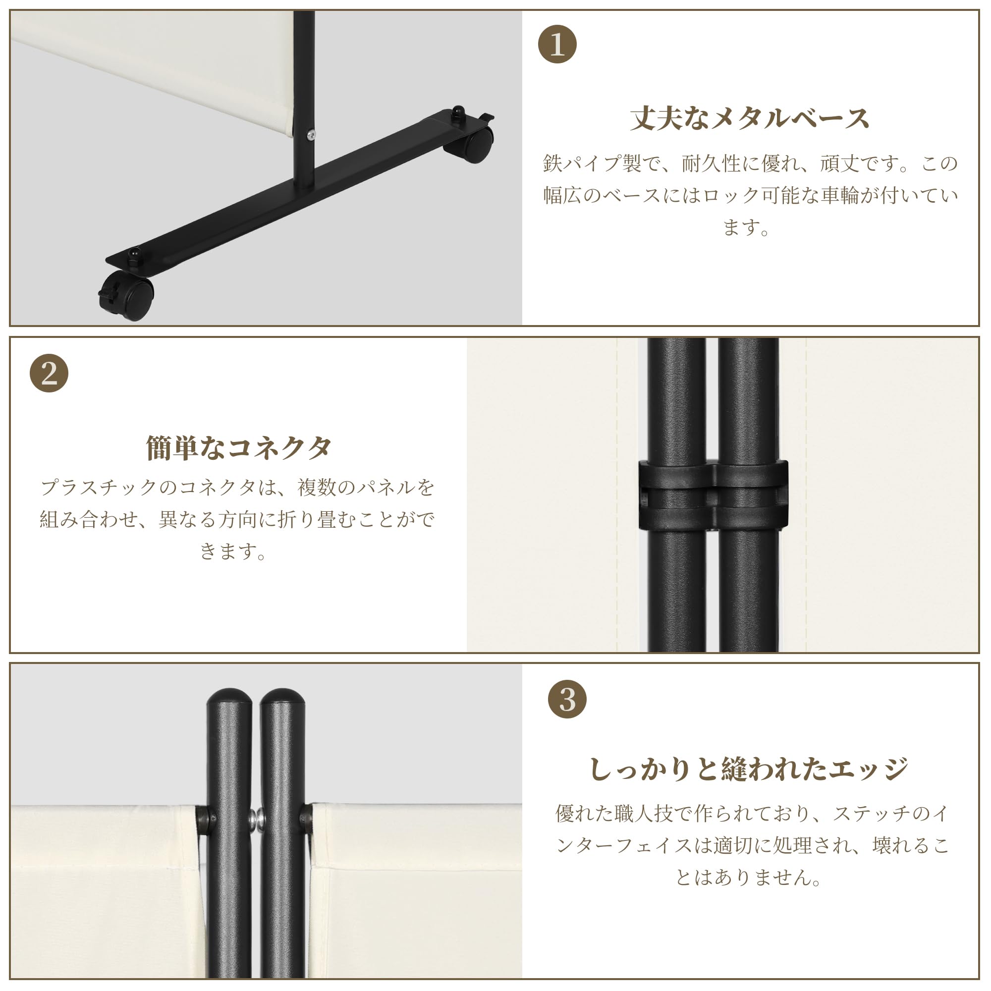 Amazon｜Kokorona パーテーション 間仕切り4連 キャスター付き 高さ