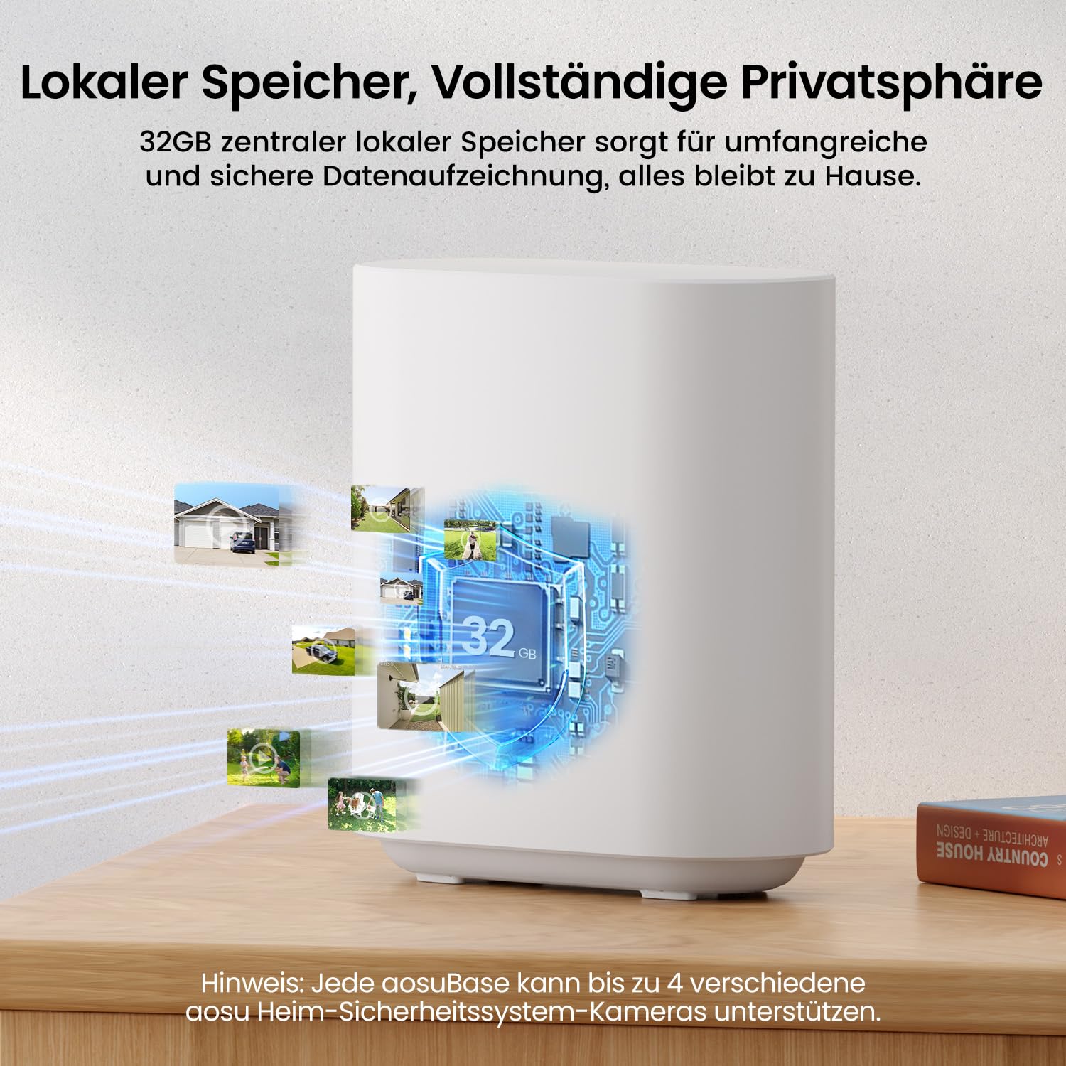 aosu 2K Überwachungskamera Aussen Solar Akku, 4 Cam-Kit & aosuBase, Kein ABO Nötig, 360° Panorama Kabellose Kamera, 32GB Lokaler Speicher, Auto-Tracking, Farb-Nachtsicht, 2 Wege Audio, 5G & 2.4G WLAN