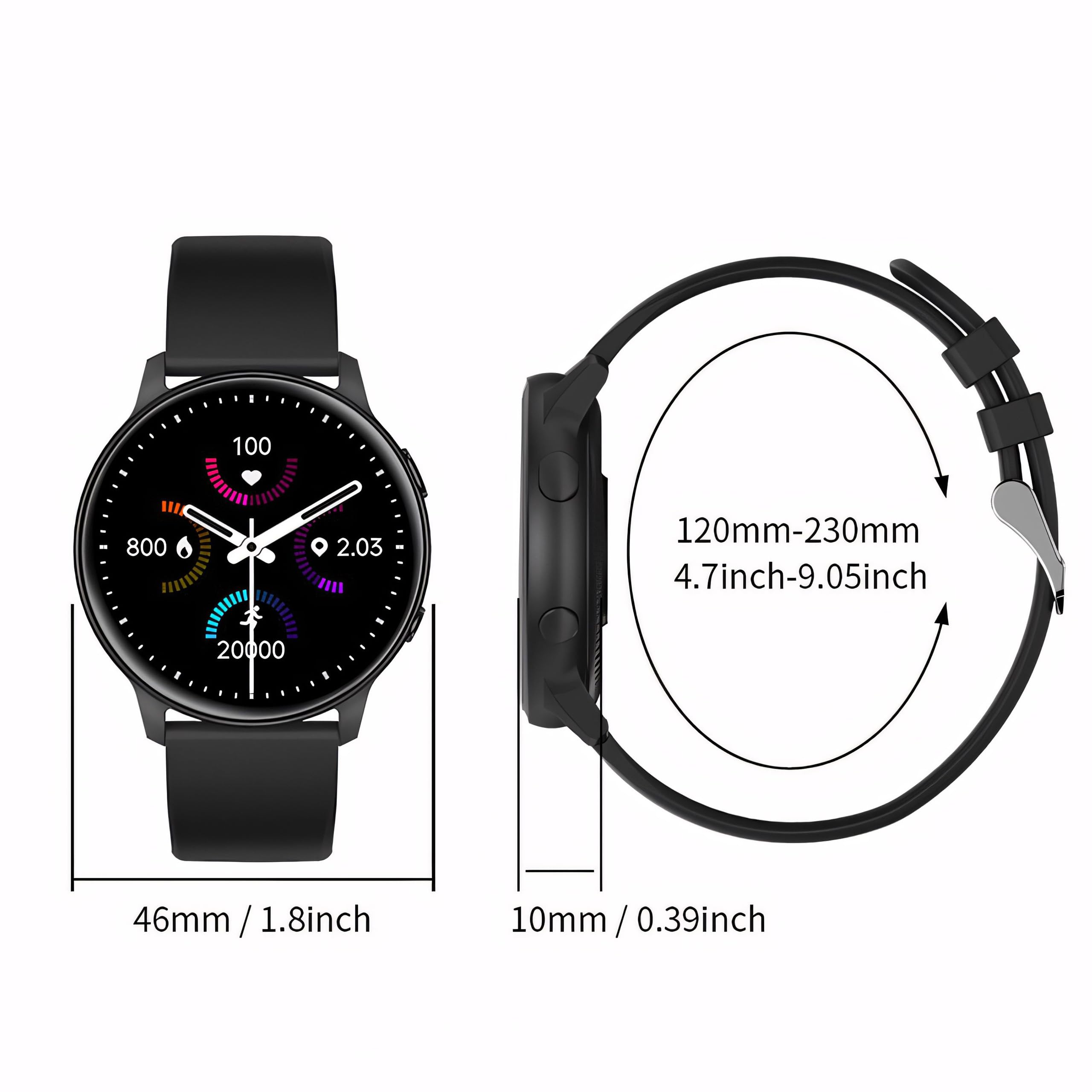 Retoo Montre Connectée Homme Femme 1.3 Pouces Écran Tactile Smart Watch avec Bluetooth 5.0 IP68 Étanche Fitness Montre 140mAh Tracker d'Activité Moniteur de Sommeil Podomètre Sport Montre Noir