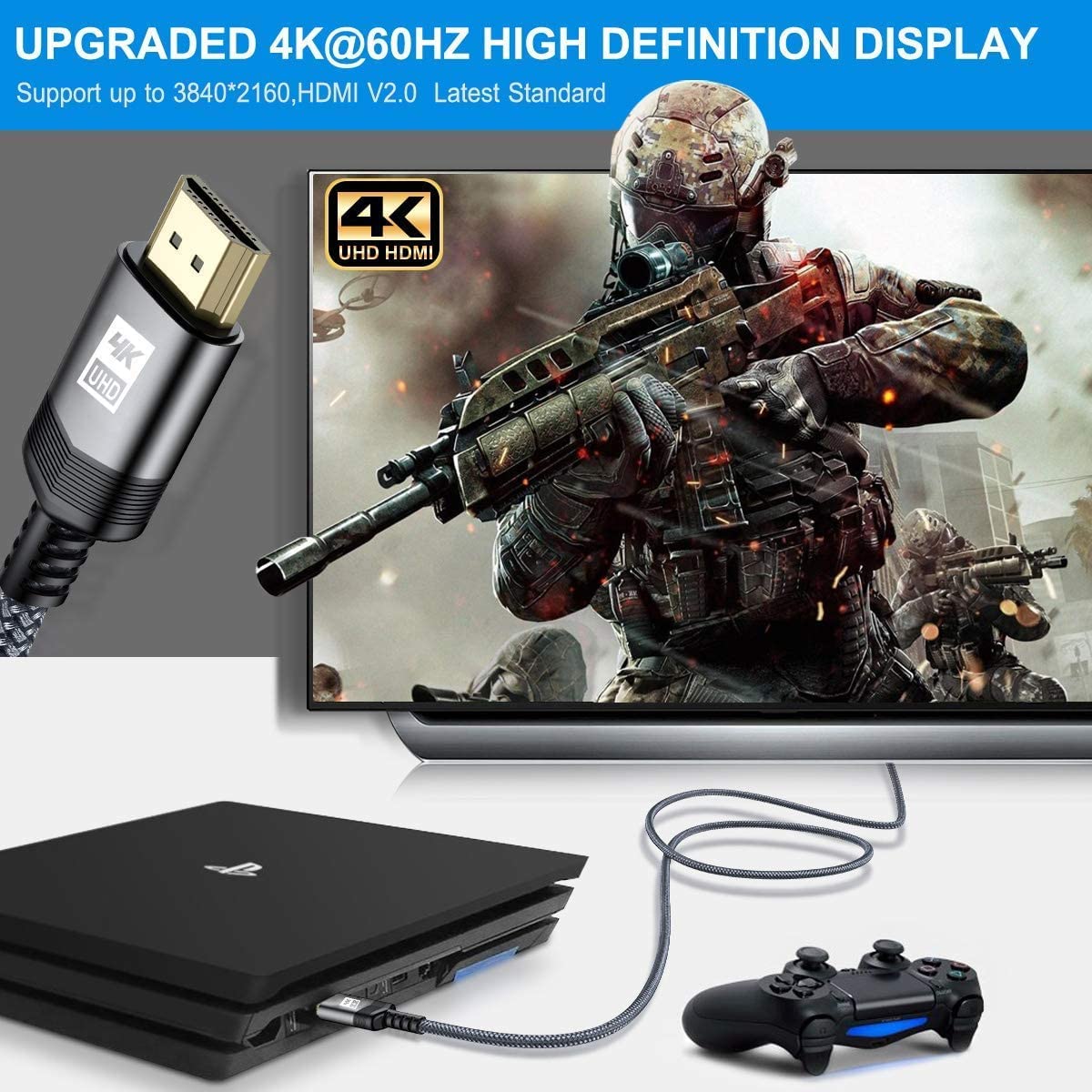 AviBrex Cavo HDMI 4K da 12 m, cavo HDMI 2.0 intrecciato ad alta velocità 18 Gbps, supporto 4K a 60 Hz 2K a 144/165 Hz ARC, HDR, 3D, TV compatibile, Blu-Ray, PS4/5, Xbox one, proiettore, soundbar, Sky