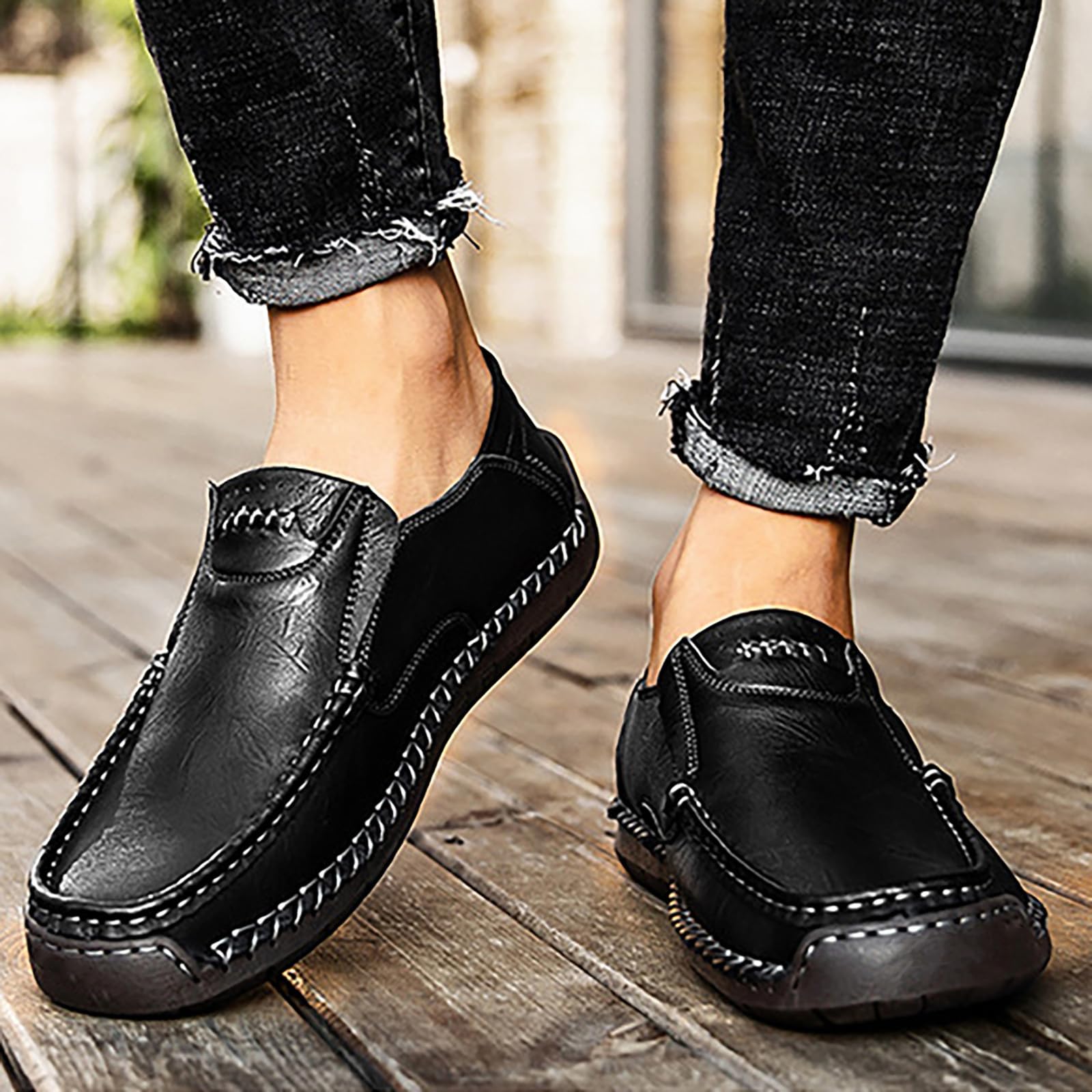 Mocasines de cuero para hombre, sin cordones, de caña baja, ligeros, cómodos, transpirables, informales, para exteriores, zapatos de vestir con suela suave