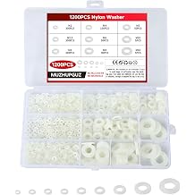 1200Pcs Nylon Flat Washer Assortment Kit, 8 Sizes M2-M10, White | Nylon sealing gaskets for screws bolts, electrical, automotive, plumbing, antiloosening spacers.