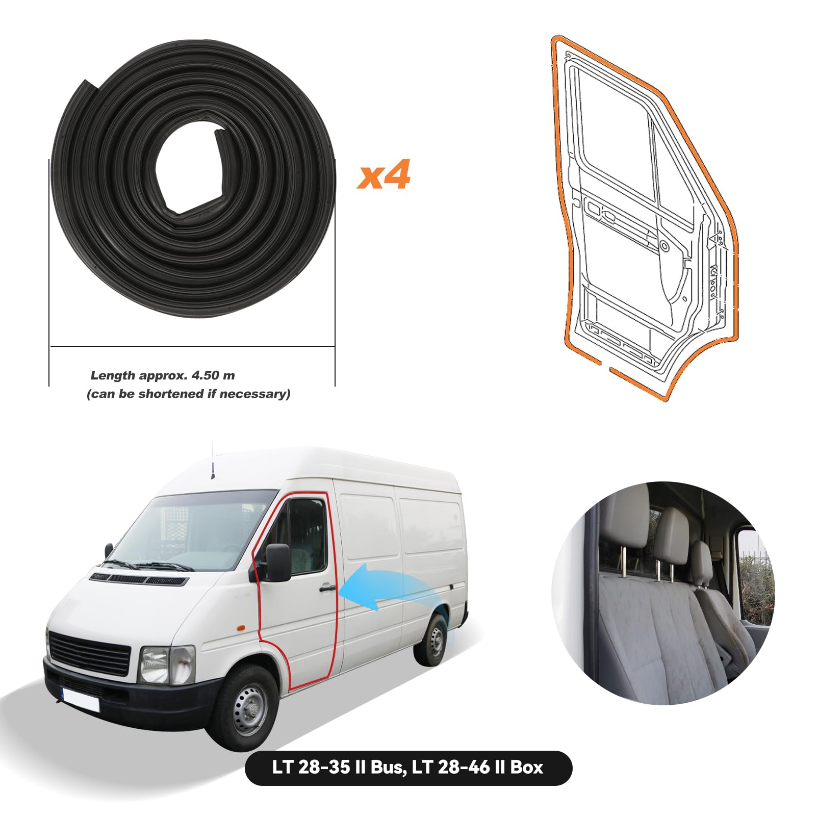 Juego de 4 juntas para puertas correderas 2D1843791C para Sprinter W901 902 903 904 905 puerta portón trasero puerta corredera 2D1 843 791 C