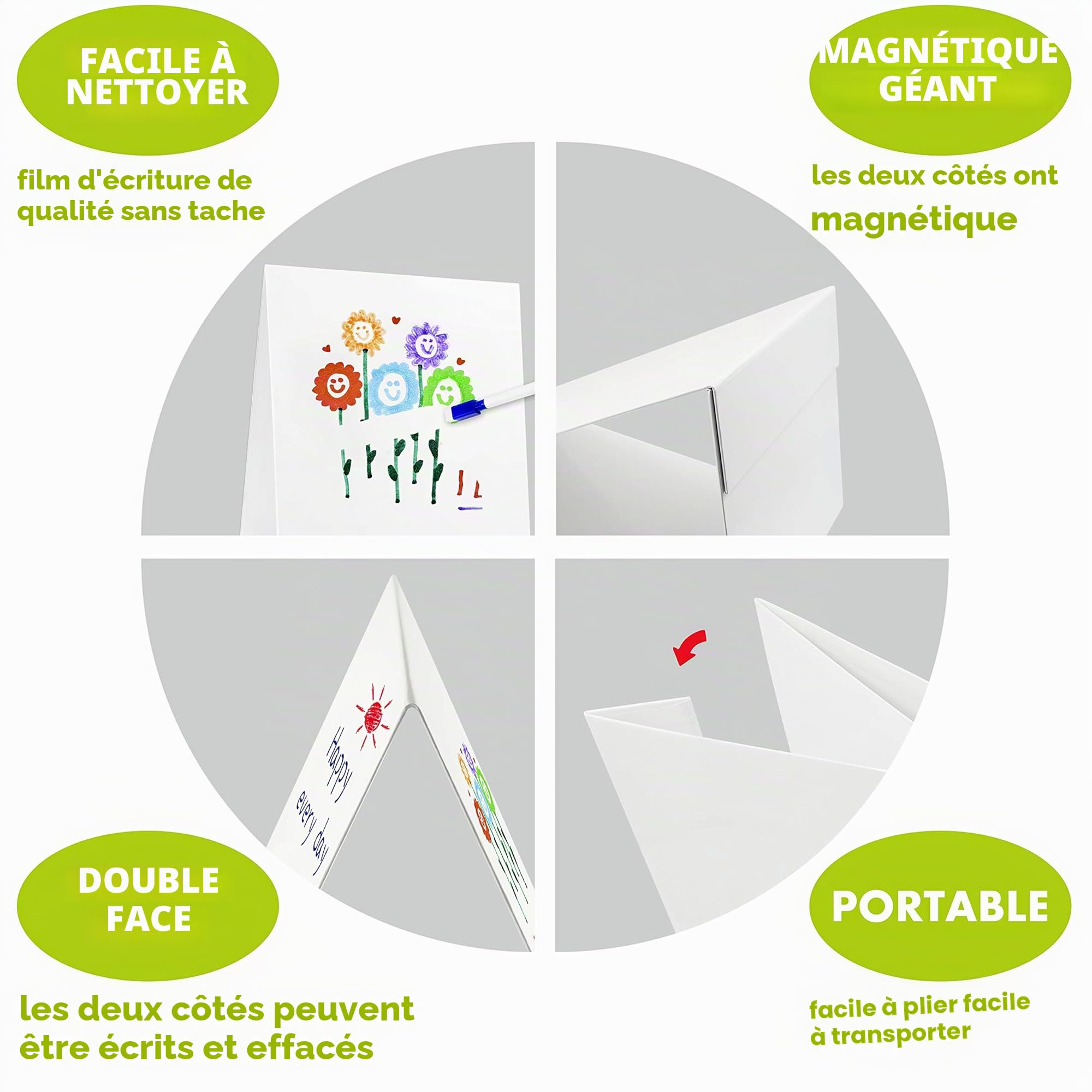 Chevalet de table magnétique et tableau blanc avec Bonus 8X marqueurs d’effacement à sec. Double face et autoportant (32 x 41 cm)