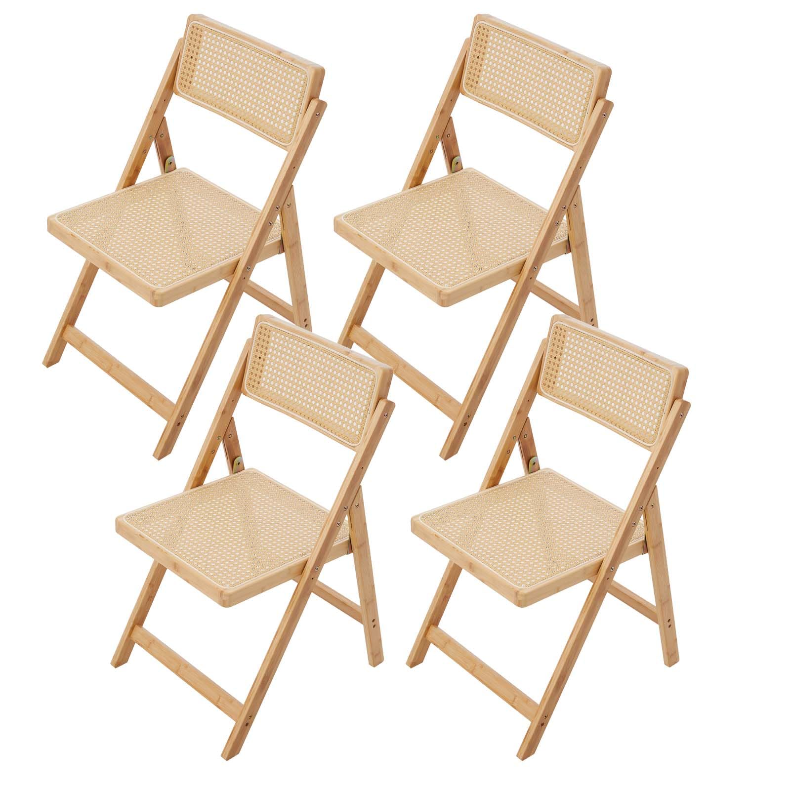 Warmiehomy Folding Kitchen Dining Room Chairs Set of 4 Comfy Wooden Rattan Chair with Back for Home Living Room Bedroom Office Camping Garden, Installation-Free