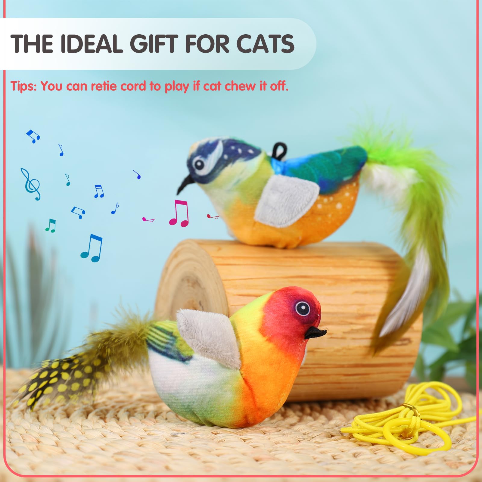 taonganui 2 Stück Fliegender Vogel Katzenspielzeug für Katzen mit Elastisches Seil, Interaktive Katzespielzeug Zwitschern Vogel Cat Toy, Katzenspielzeug Vogel Flattern für Kleine Große Katzen