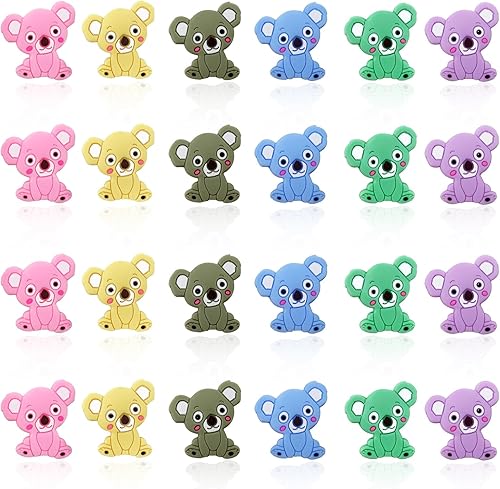 TOAOB - 20 cuentas de silicona con forma de animal lindo a granel para bolígrafos, cuentas espaciadoras sueltas coloridas de silicona para