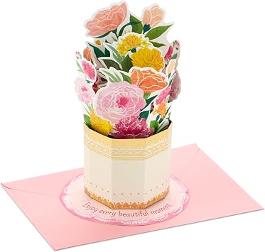 Hallmark Pop Up Mothers Day Card Flower Bouquet in Gold Vase Paper Wonder 3D Card for Mom, Grandma, Sister, Aunt, Friend