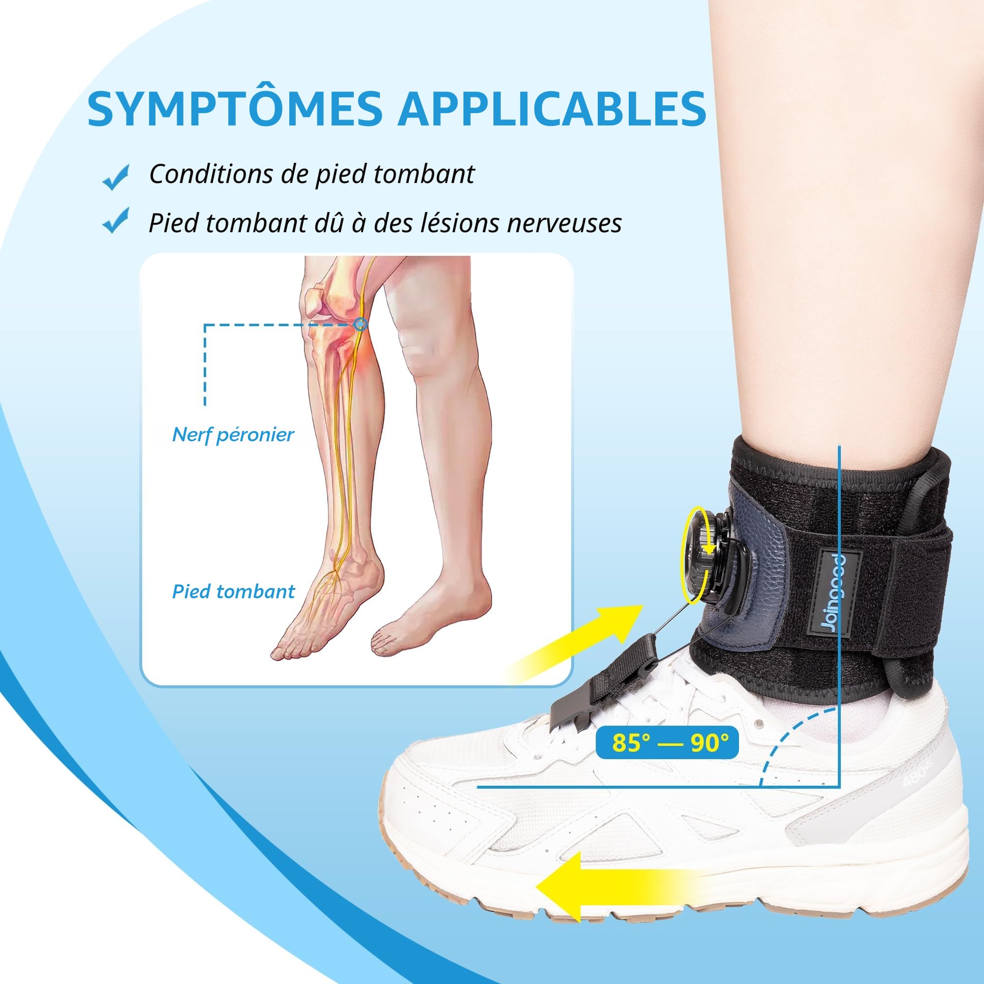 Attelle Pied Tombant pour Marcher avec des Chaussures,Attelle Pour Pied Tombant Avec Bouton,Orthese Pied Tombant vers le Haut,Releveur de Pied Tombant pour Pied Droit et Gauche(S/M)